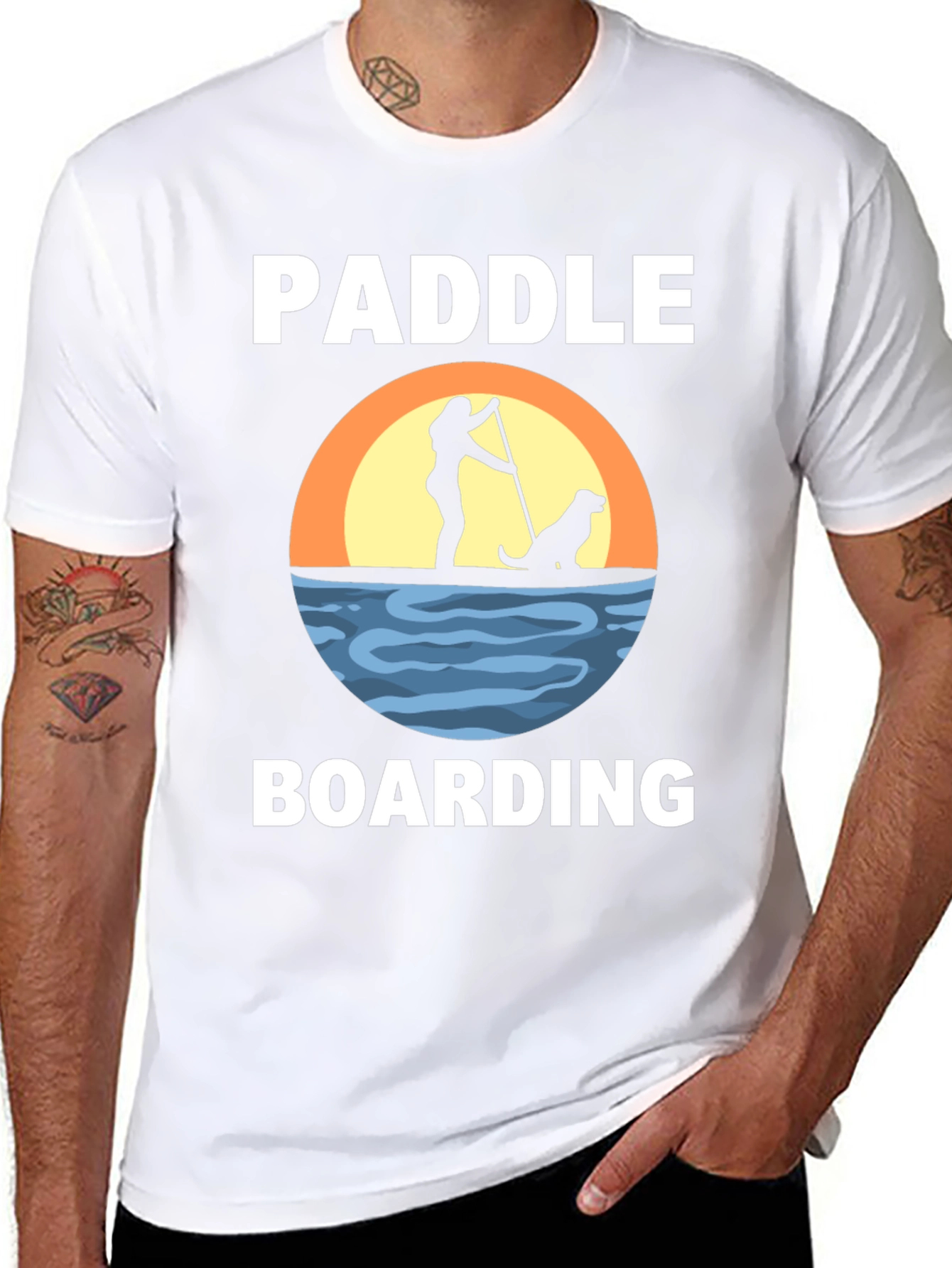 Paddle Boarding T-Shirt with Dog Silhouette