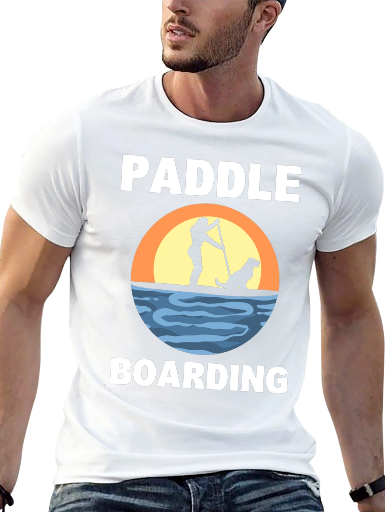 Paddle Boarding T-Shirt with Dog Silhouette