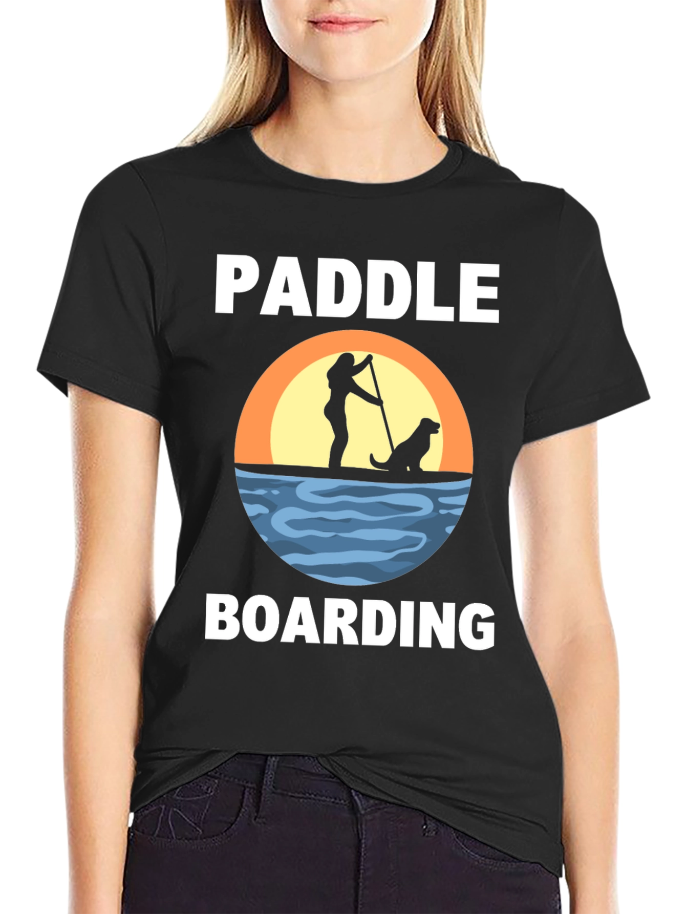 Paddle Boarding T-Shirt with Dog Silhouette