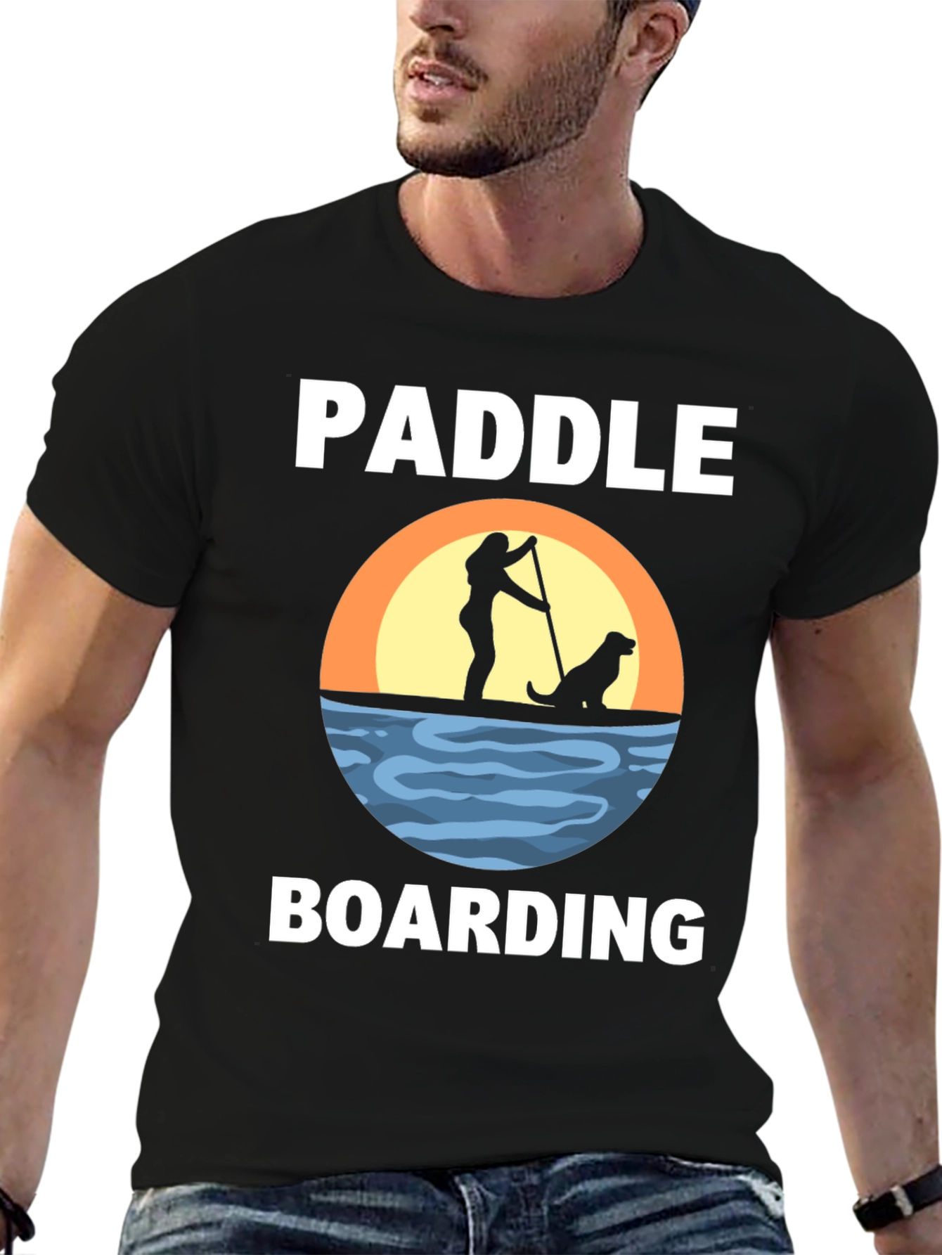 Paddle Boarding T-Shirt with Dog Silhouette
