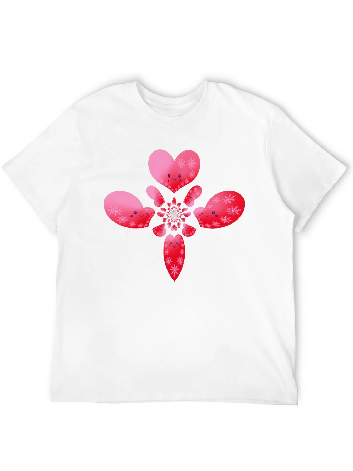 Heart Snowflake Pattern Black T-Shirt