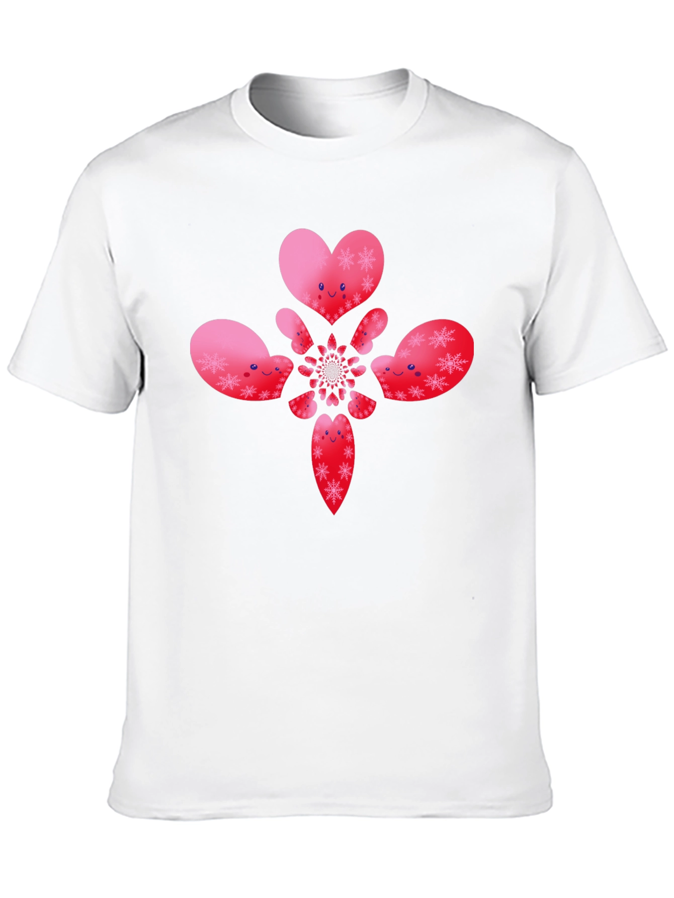 Heart Snowflake Pattern Black T-Shirt