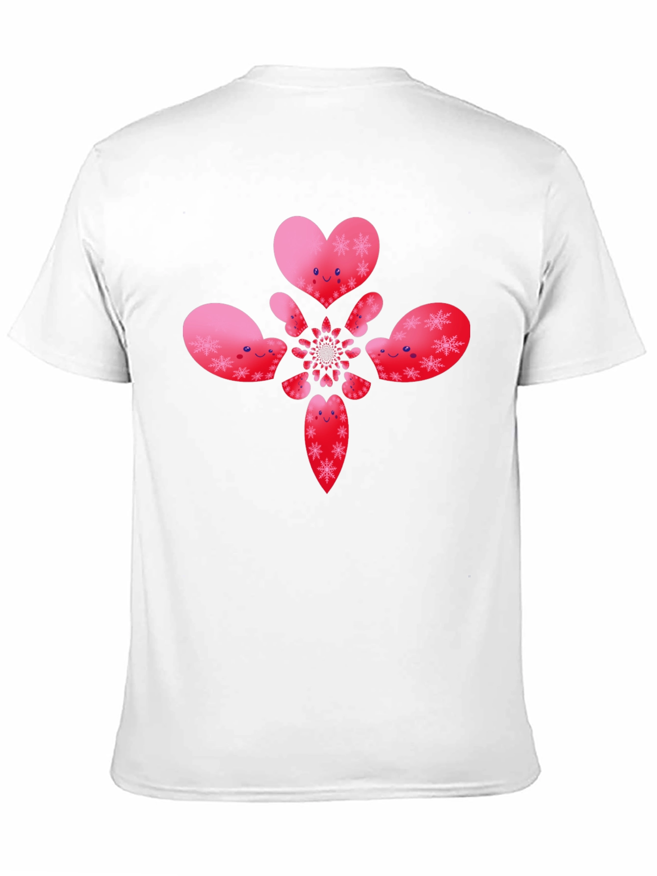 Heart Snowflake Pattern Black T-Shirt