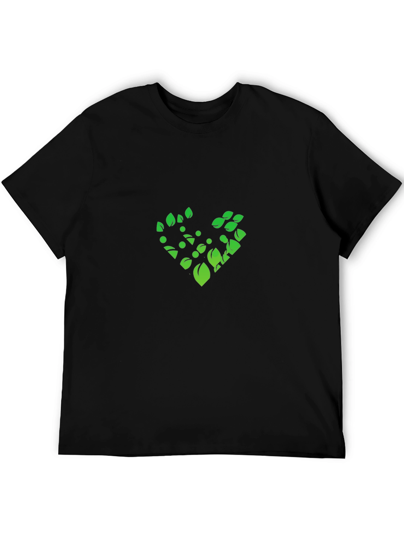 Green Leaf Heart Graphic Black T-Shirt