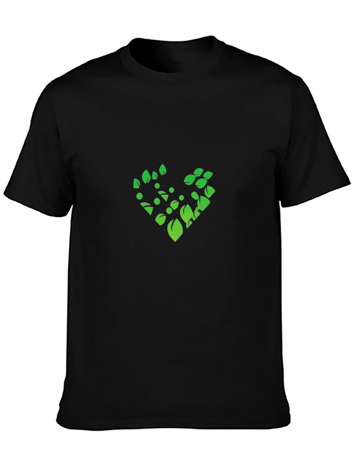 Green Leaf Heart Graphic Black T-Shirt
