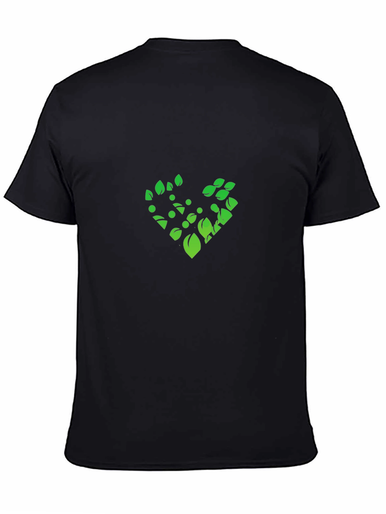 Green Leaf Heart Graphic Black T-Shirt