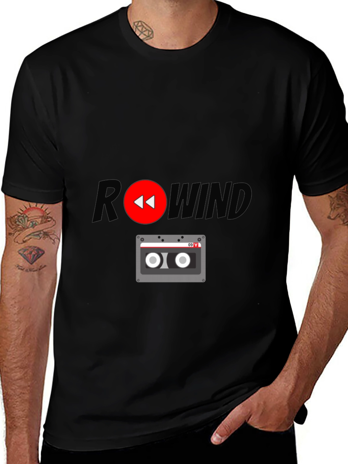 Rewind Cassette Tape Graphic T-Shirt - Retro Style