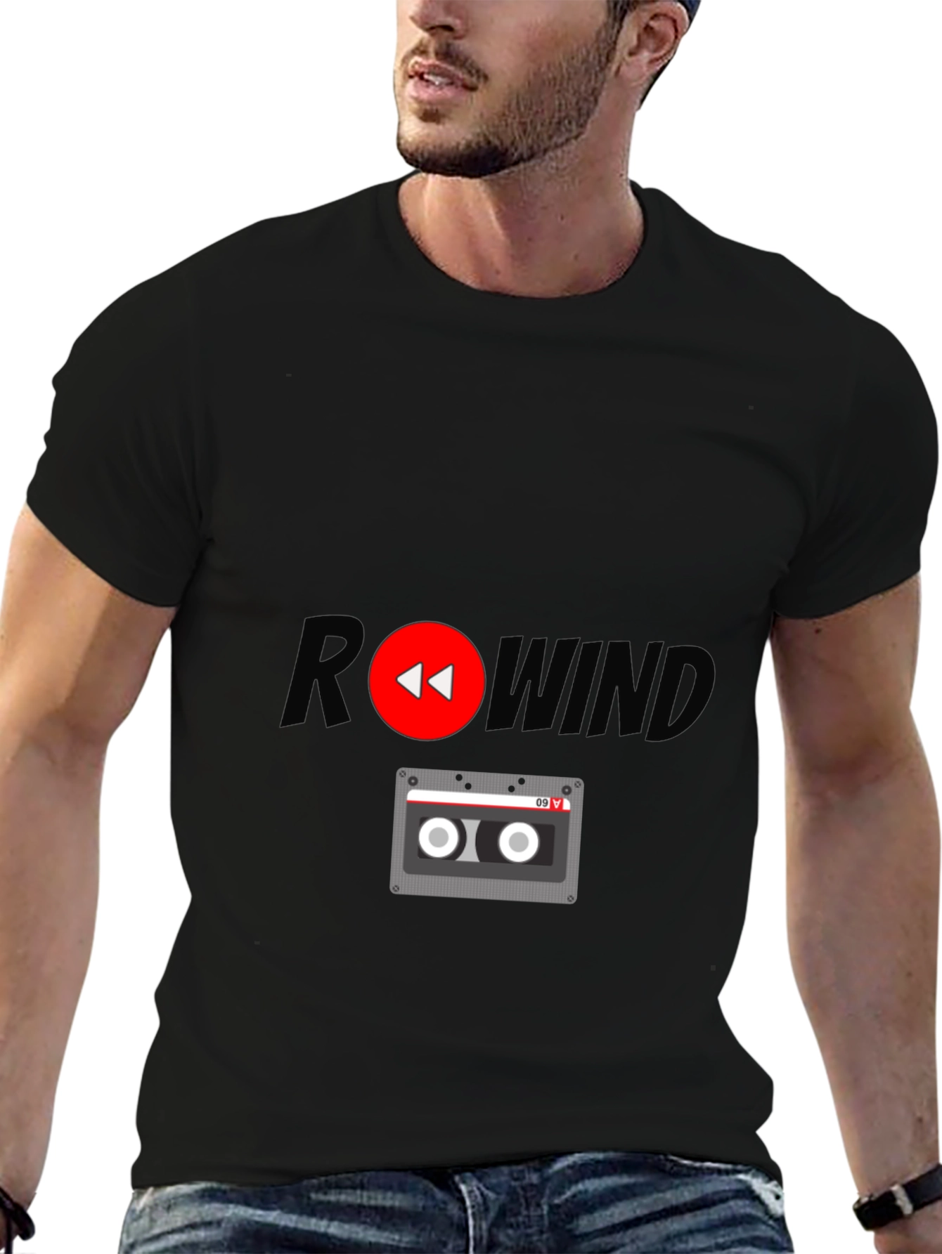 Rewind Cassette Tape Graphic T-Shirt - Retro Style
