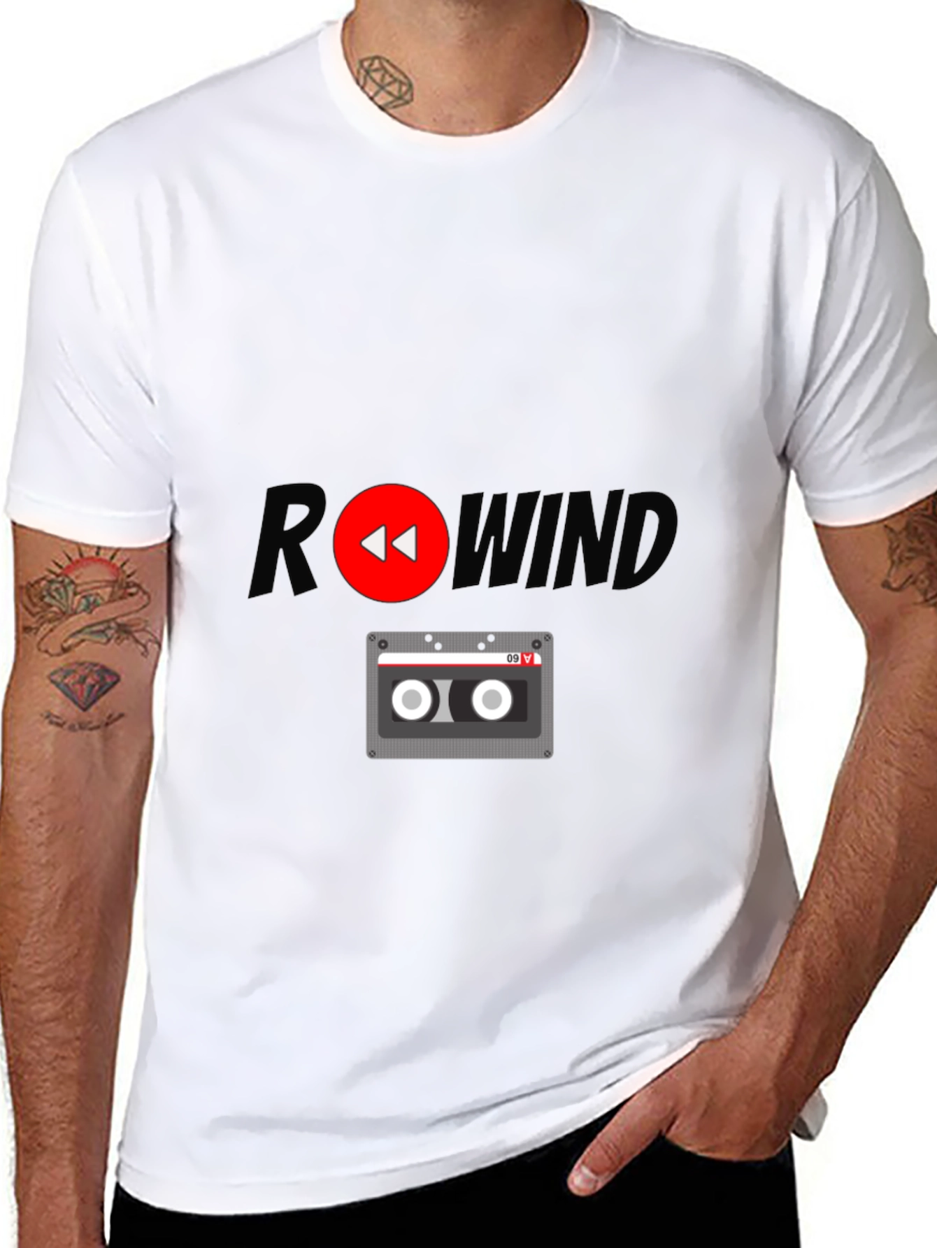 Rewind Cassette Tape Graphic T-Shirt - Retro Style