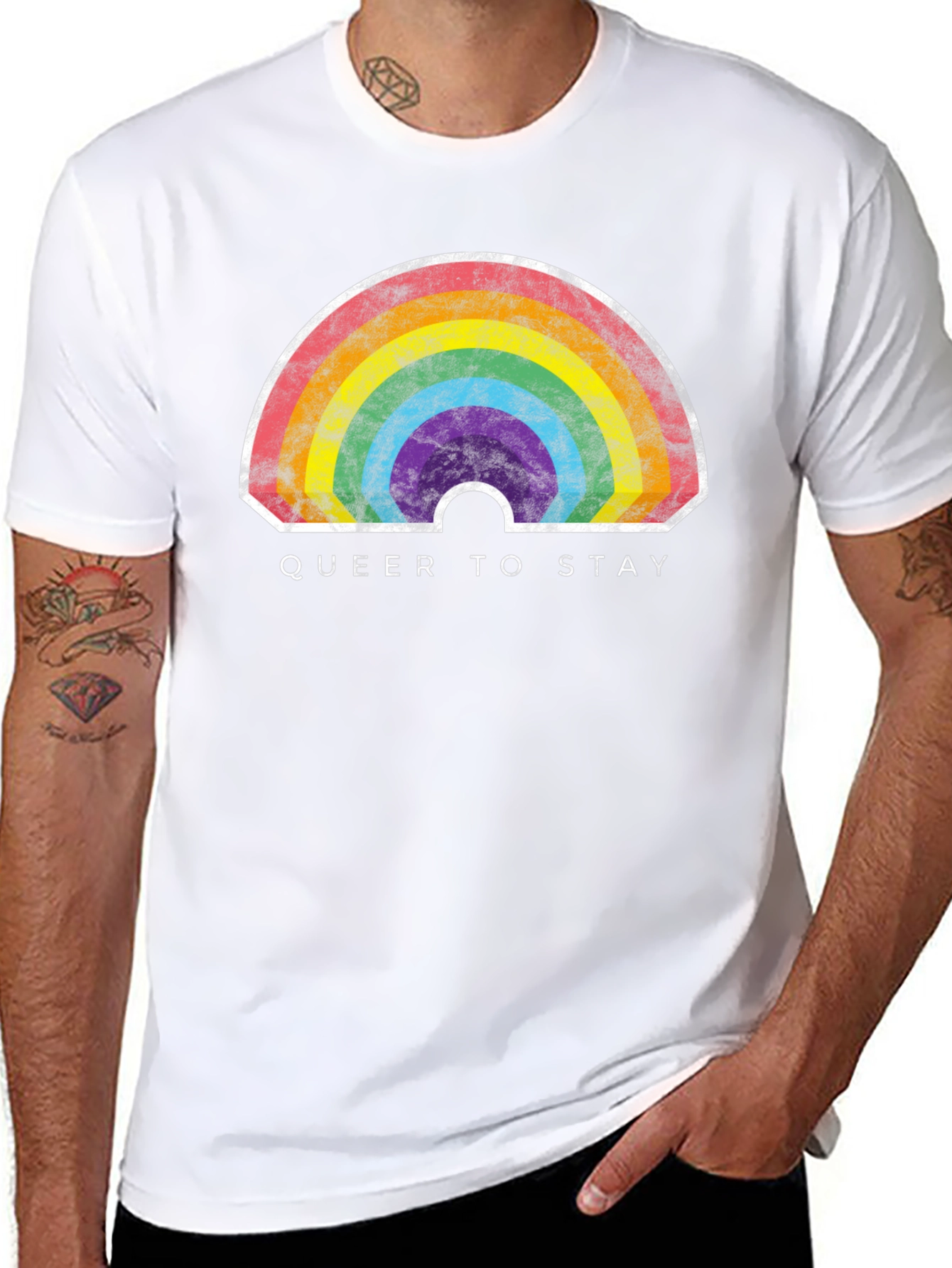 Queer to Stay Rainbow Graphic Tee