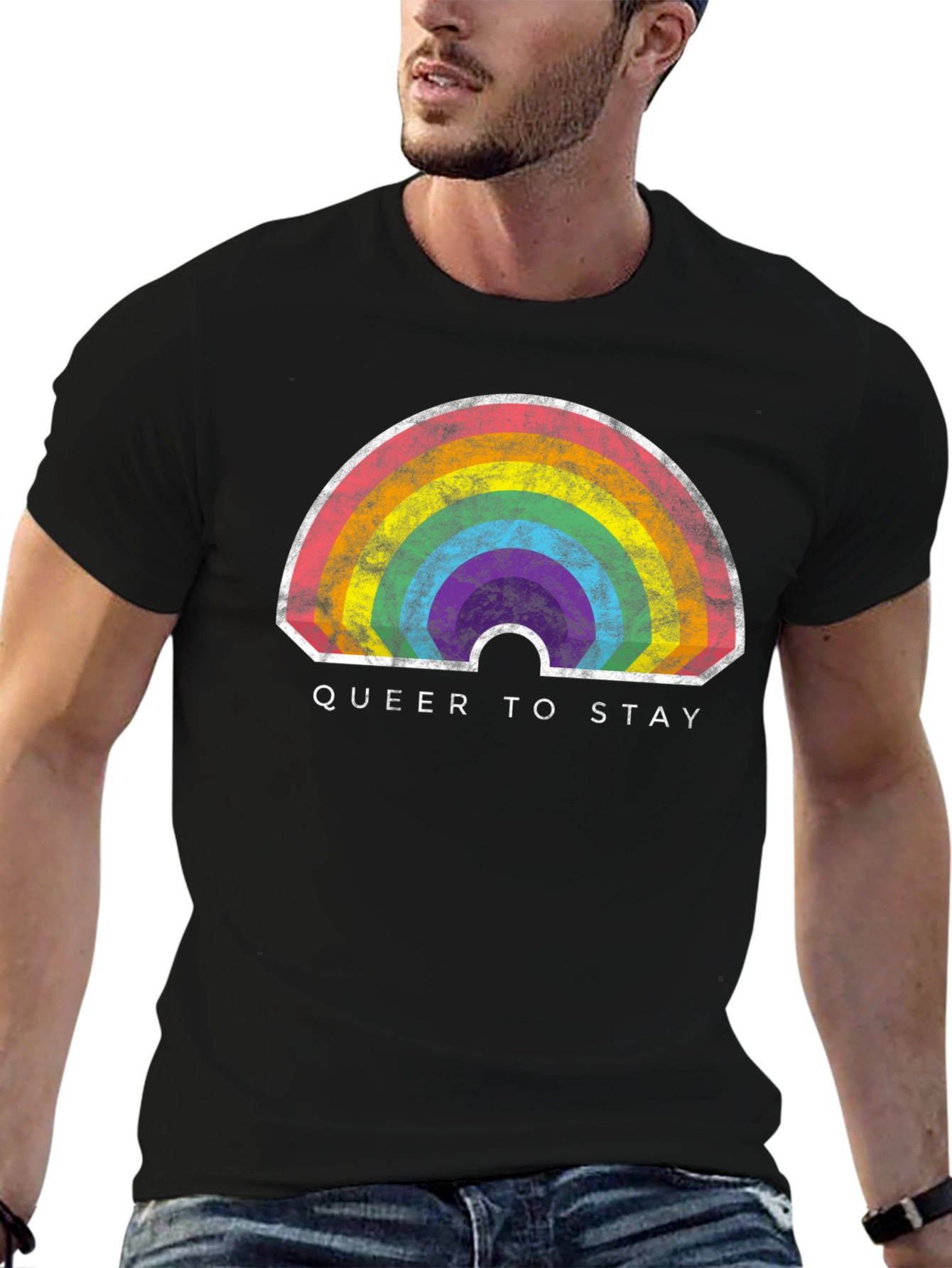 Queer to Stay Rainbow Graphic Tee