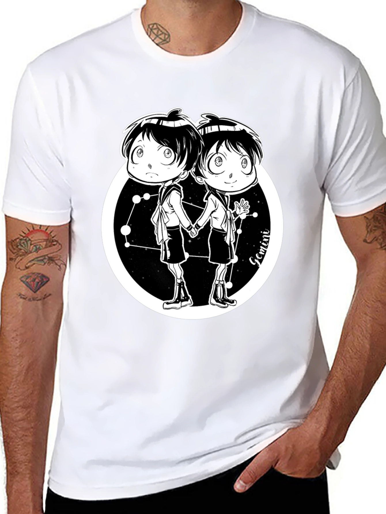 Gemini Zodiac Cartoon Graphic T-Shirt