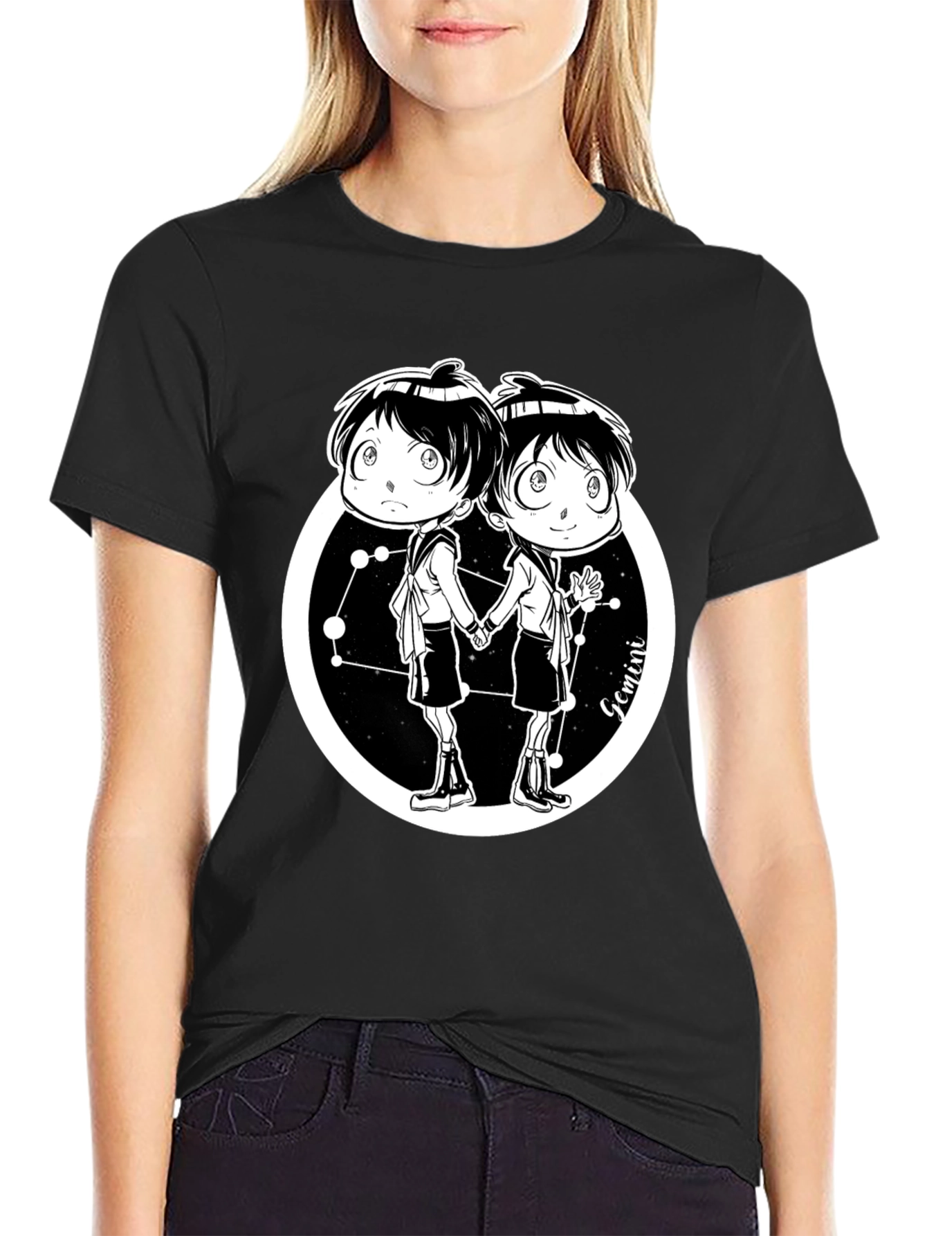 Gemini Zodiac Cartoon Graphic T-Shirt