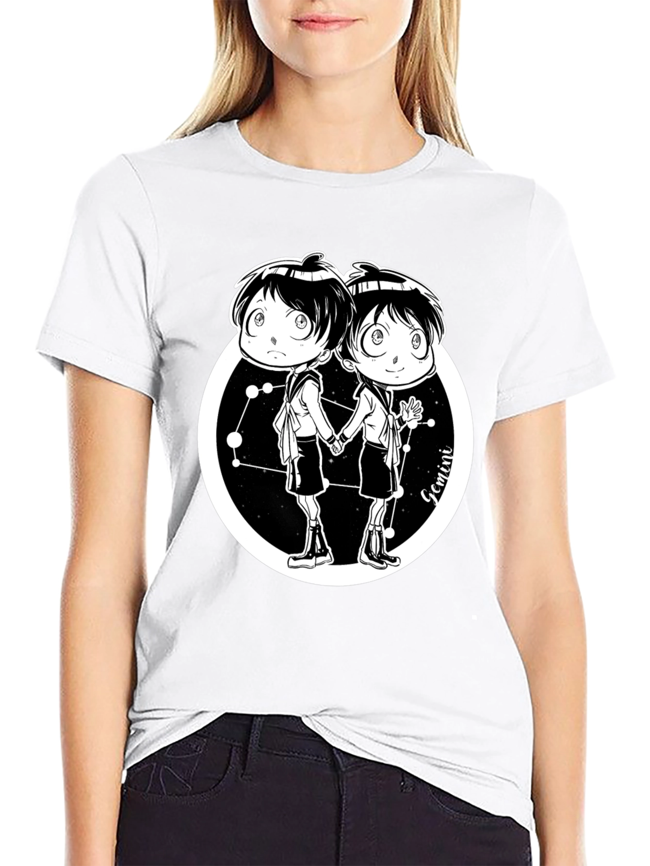 Gemini Zodiac Cartoon Graphic T-Shirt