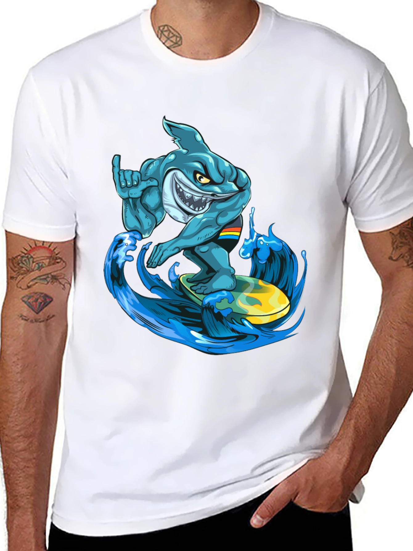 Surfing Shark Graphic T-Shirt - Cool Cartoon Design