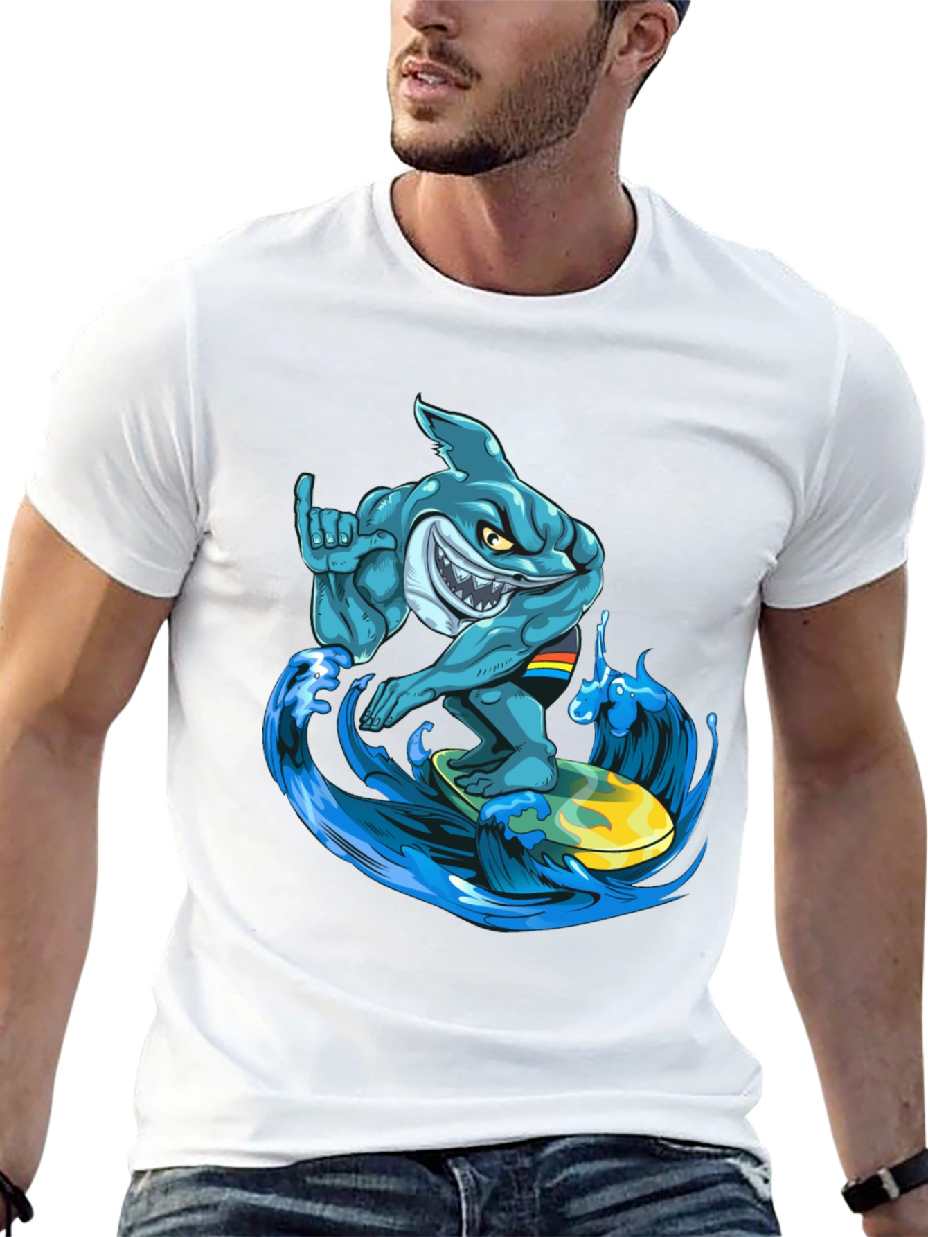 Surfing Shark Graphic T-Shirt - Cool Cartoon Design