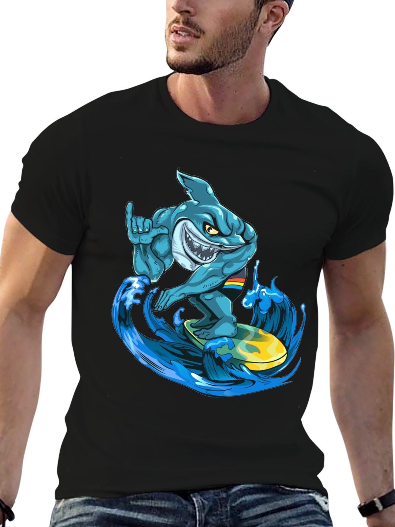 Surfing Shark Graphic T-Shirt - Cool Cartoon Design