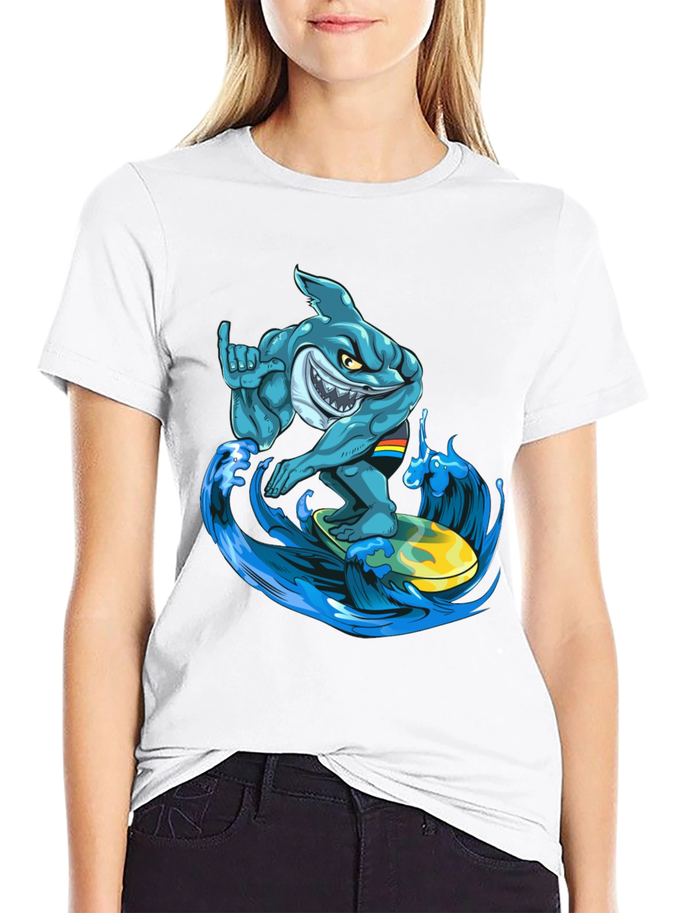 Surfing Shark Graphic T-Shirt - Cool Cartoon Design