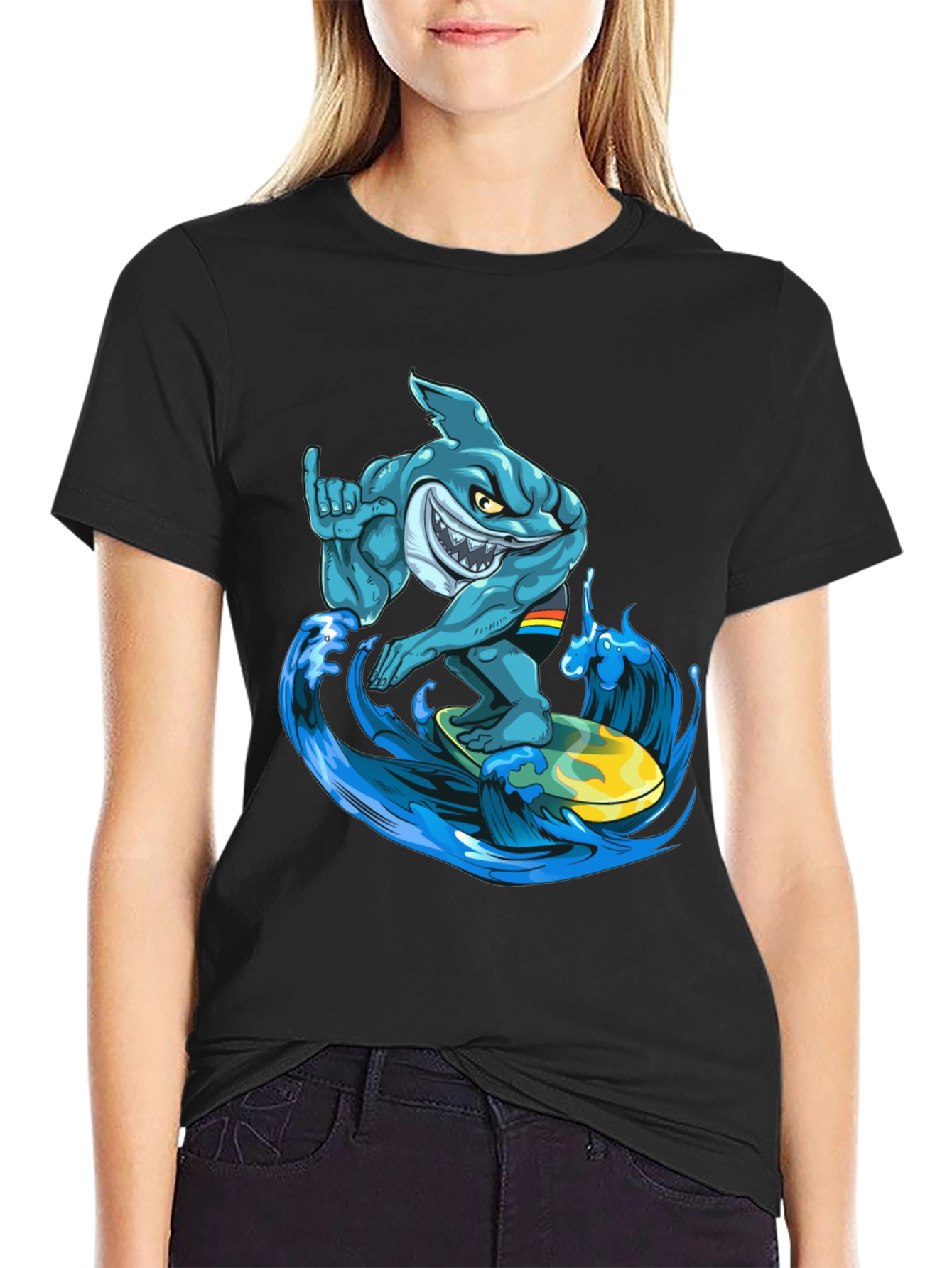 Surfing Shark Graphic T-Shirt - Cool Cartoon Design