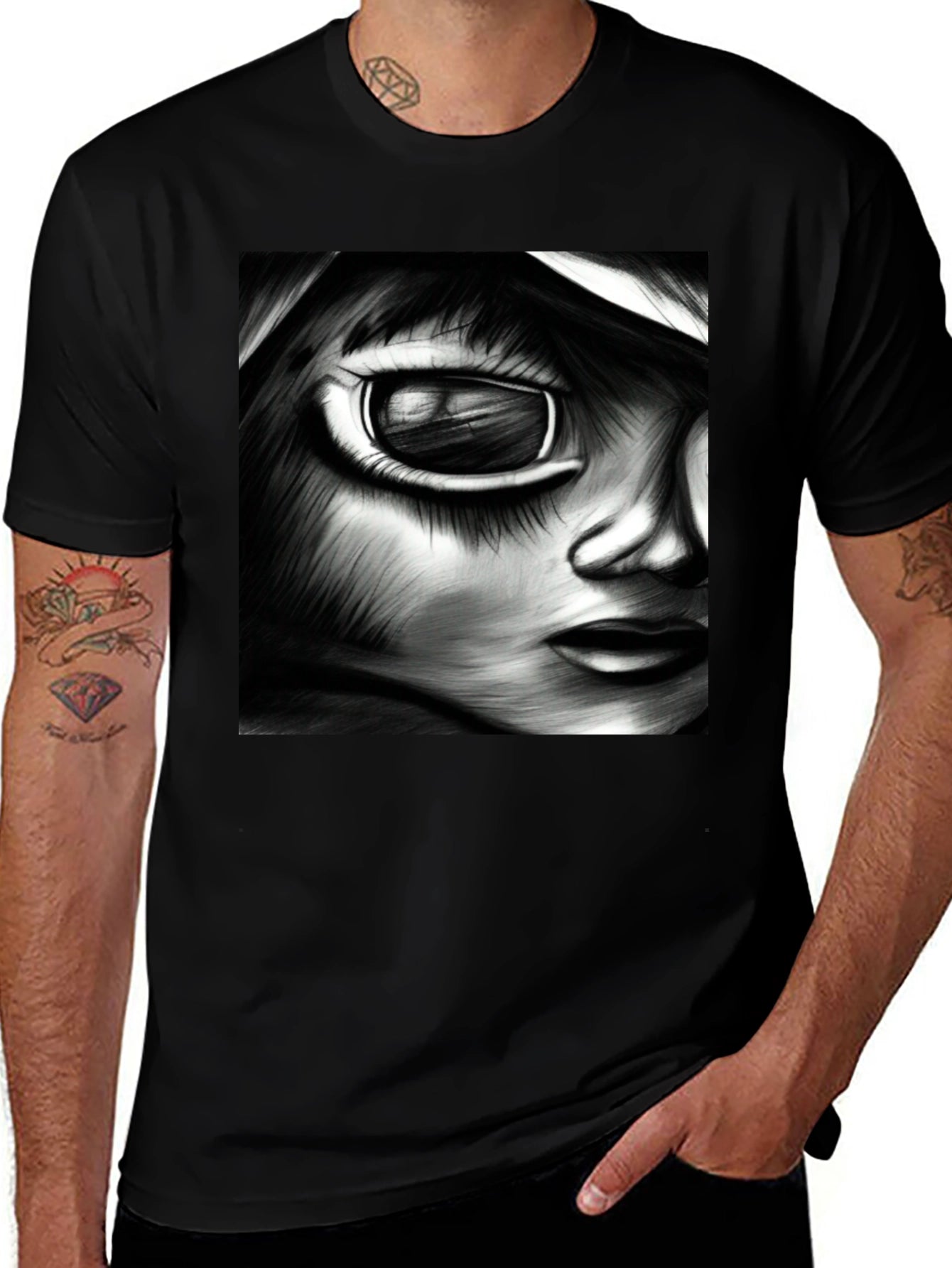 Monochrome Anime Art Tee