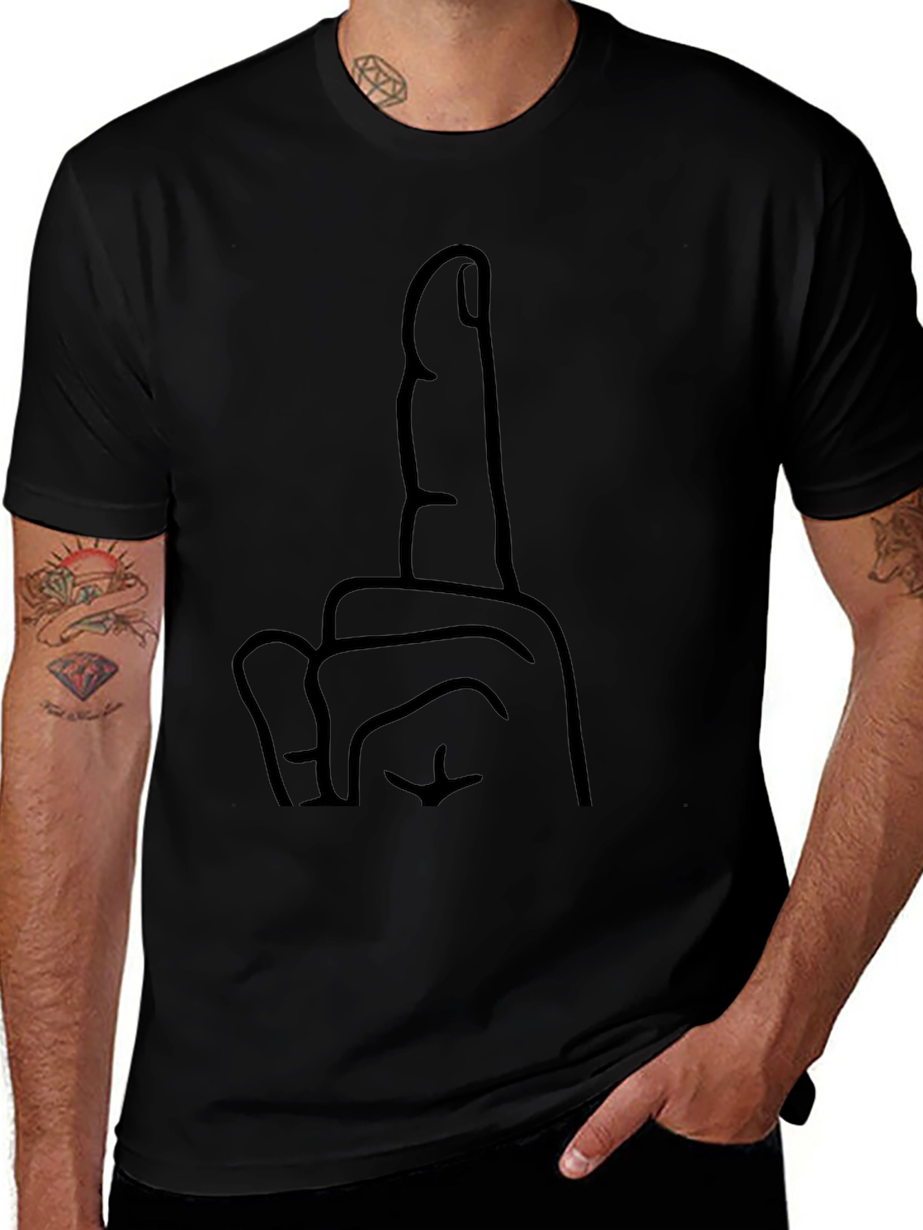 Black Graphic Tee - Middle Finger Gesture