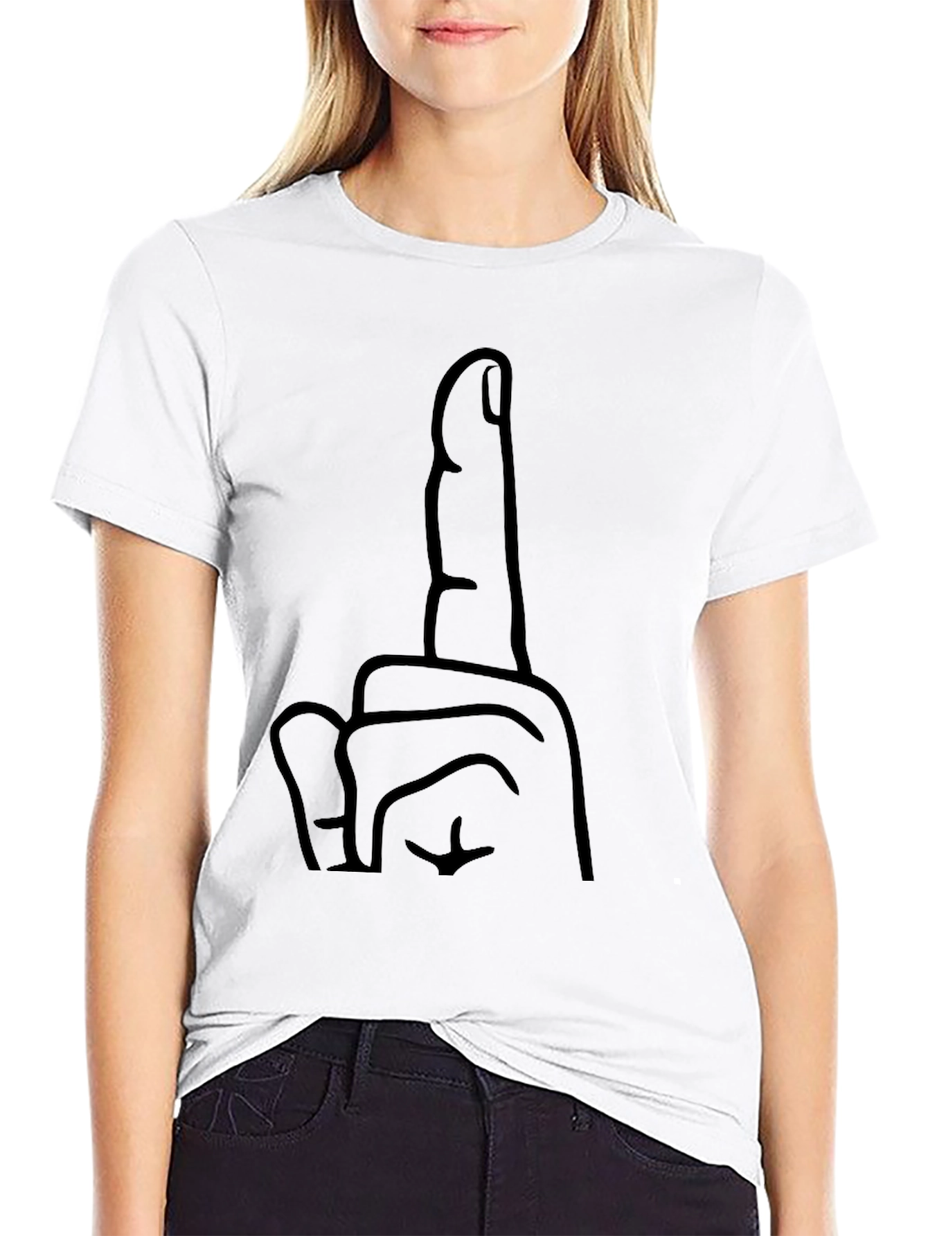 Black Graphic Tee - Middle Finger Gesture