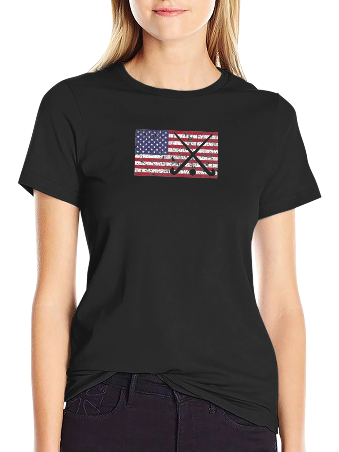 USA Flag Hockey Sticks Graphic Tee