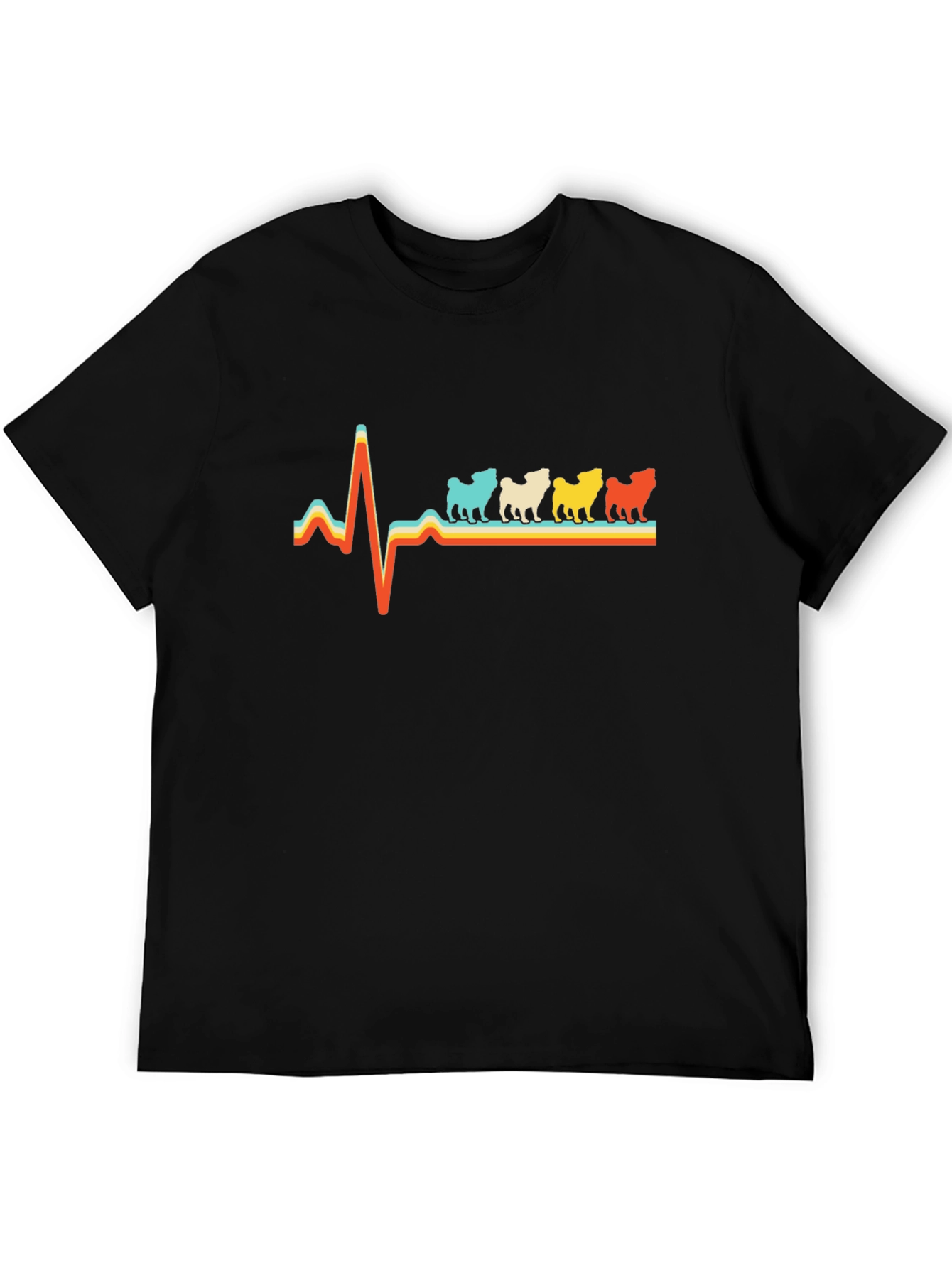 Pug Heartbeat Retro T-Shirt - Black