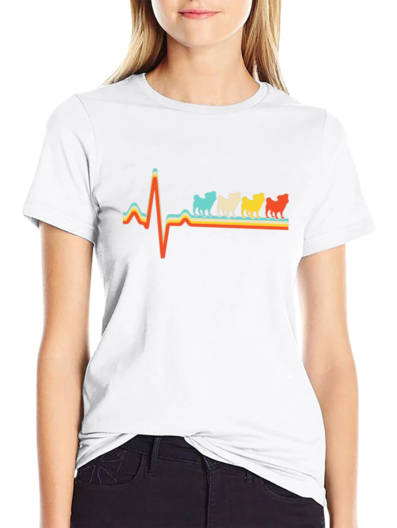 Pug Heartbeat Retro T-Shirt - Black