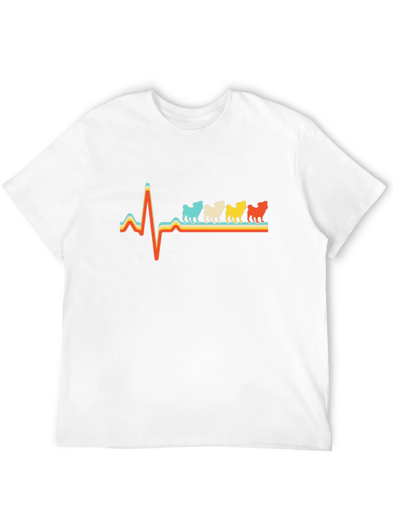 Pug Heartbeat Retro T-Shirt - Black