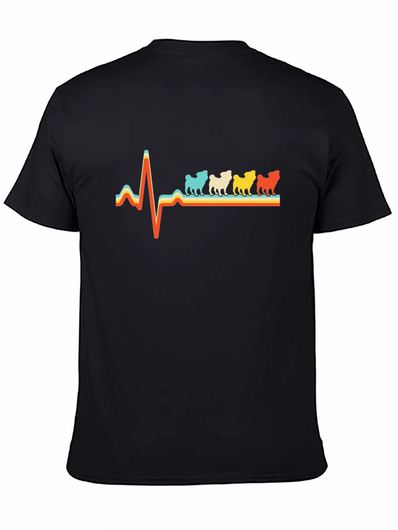 Pug Heartbeat Retro T-Shirt - Black