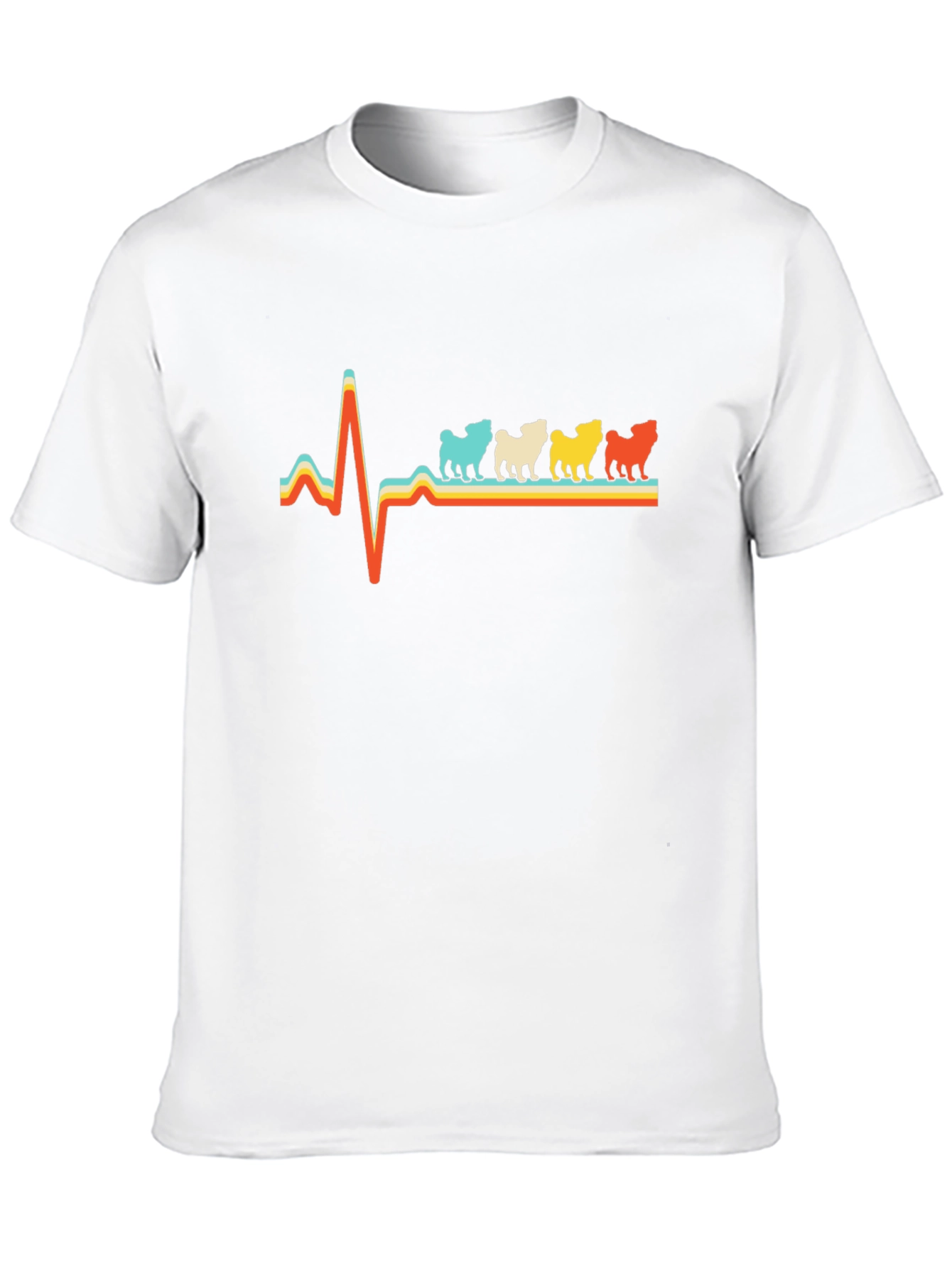 Pug Heartbeat Retro T-Shirt - Black