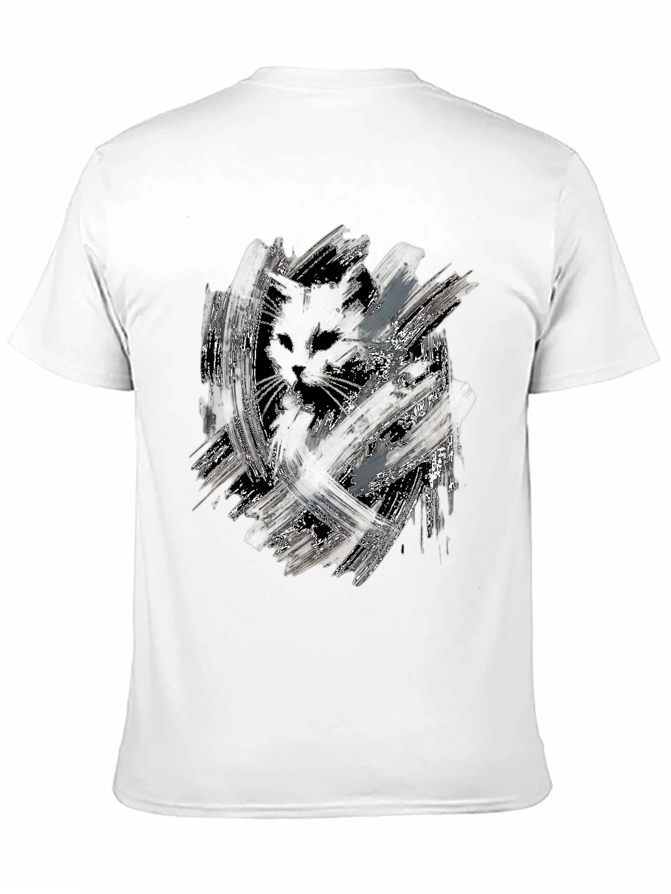 Abstract Cat Print Black T-Shirt