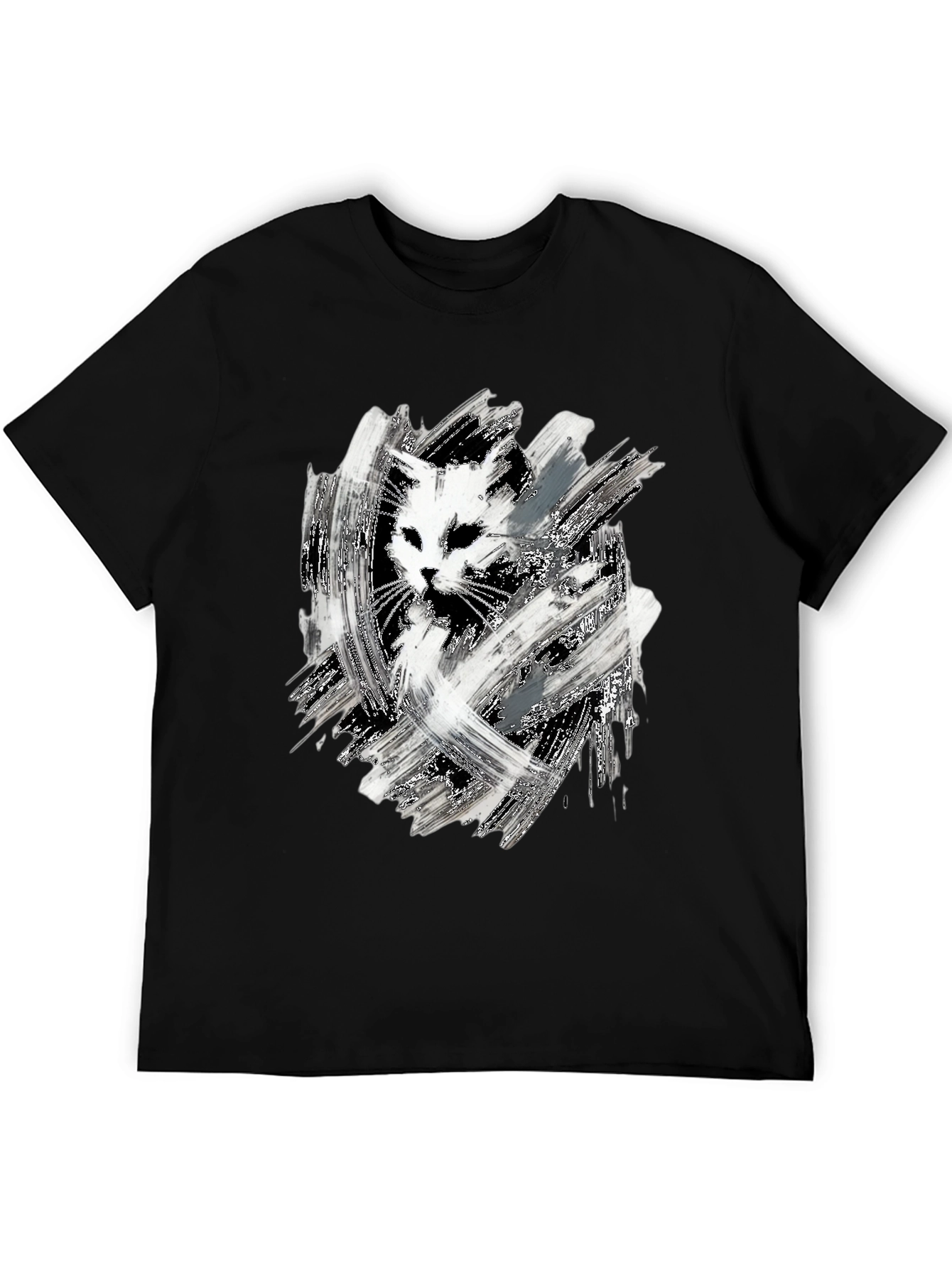 Abstract Cat Print Black T-Shirt