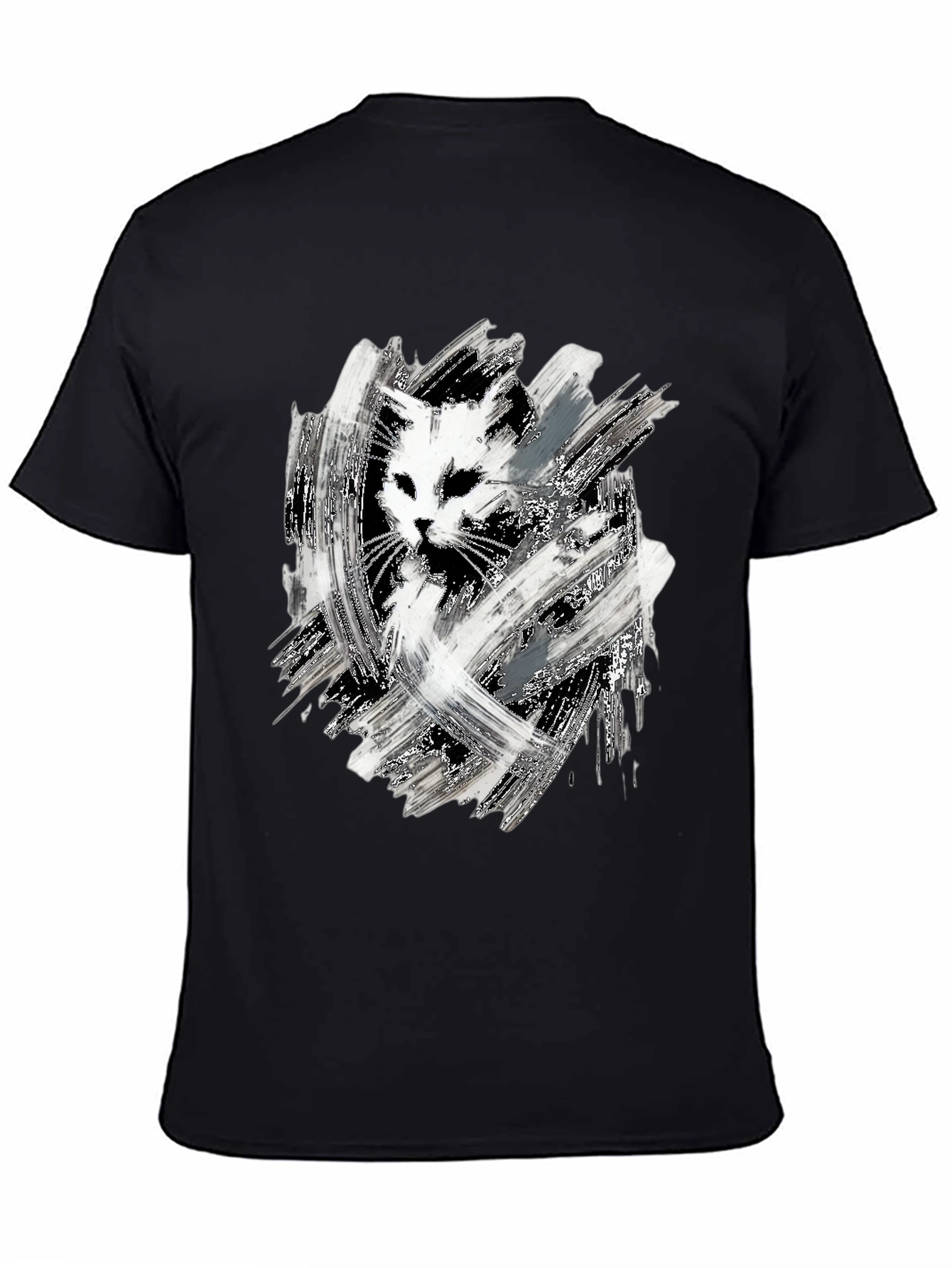 Abstract Cat Print Black T-Shirt
