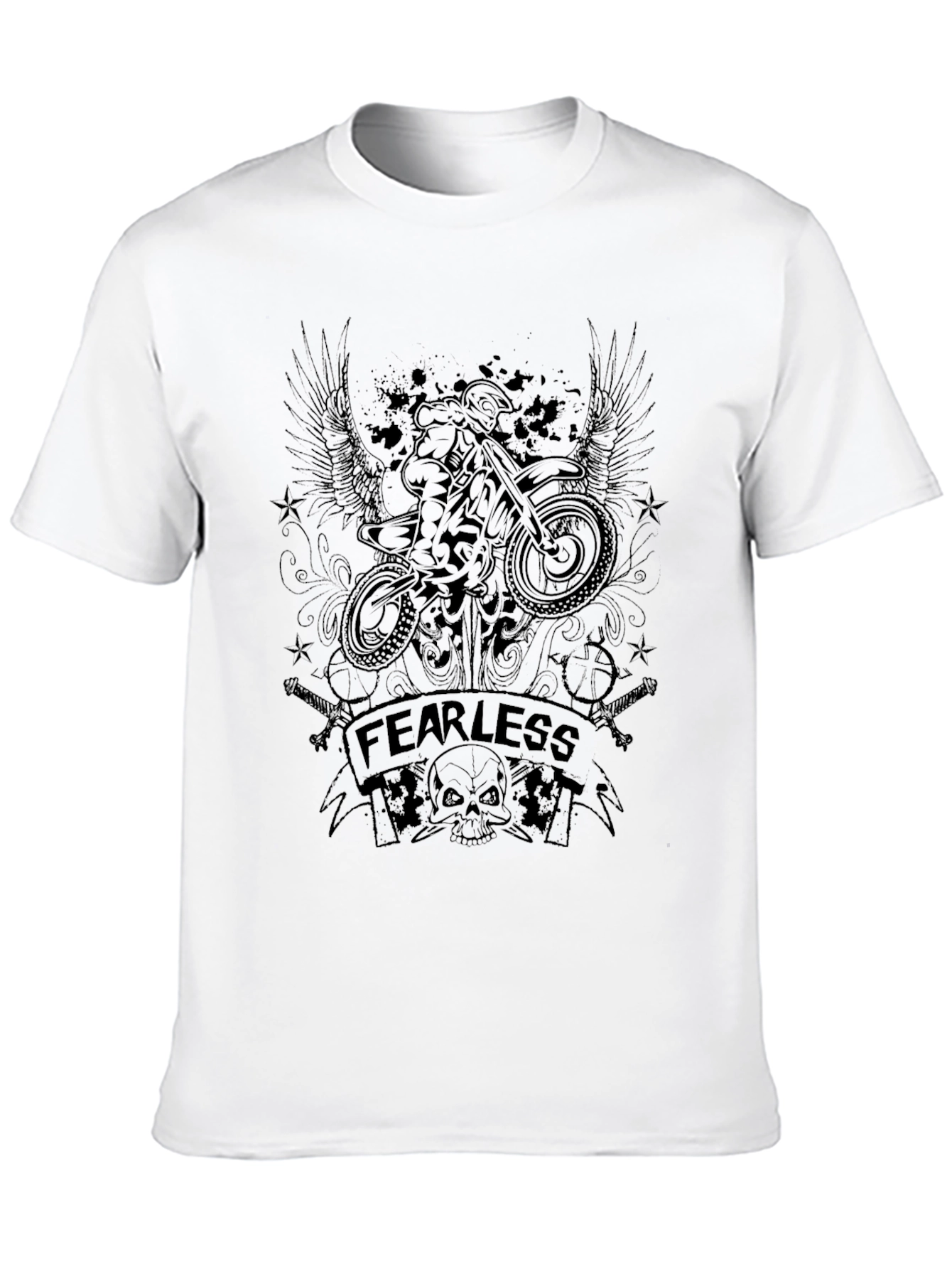 Fearless Biker Graphic T-Shirt - Black Crew Neck