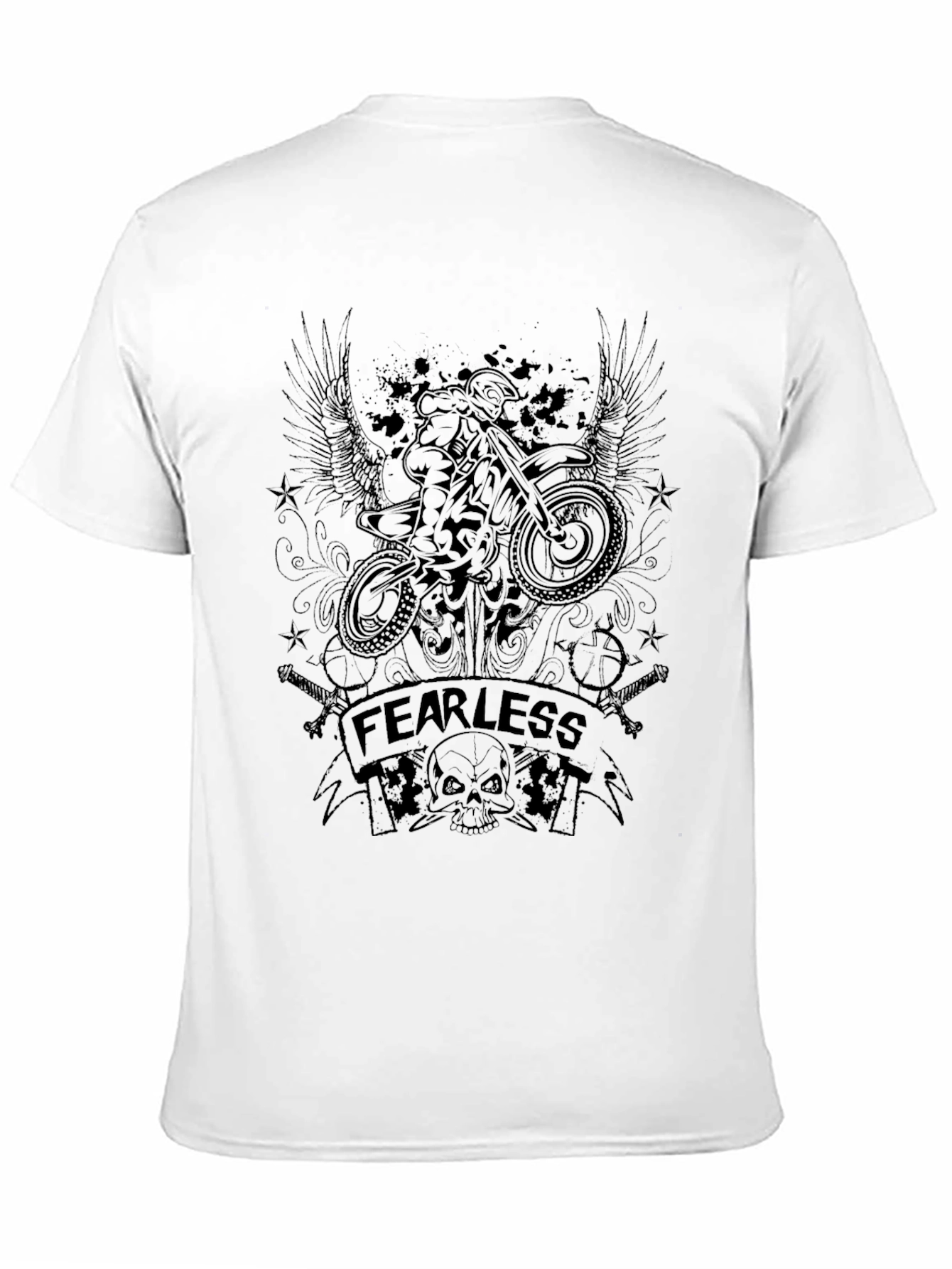 Fearless Biker Graphic T-Shirt - Black Crew Neck