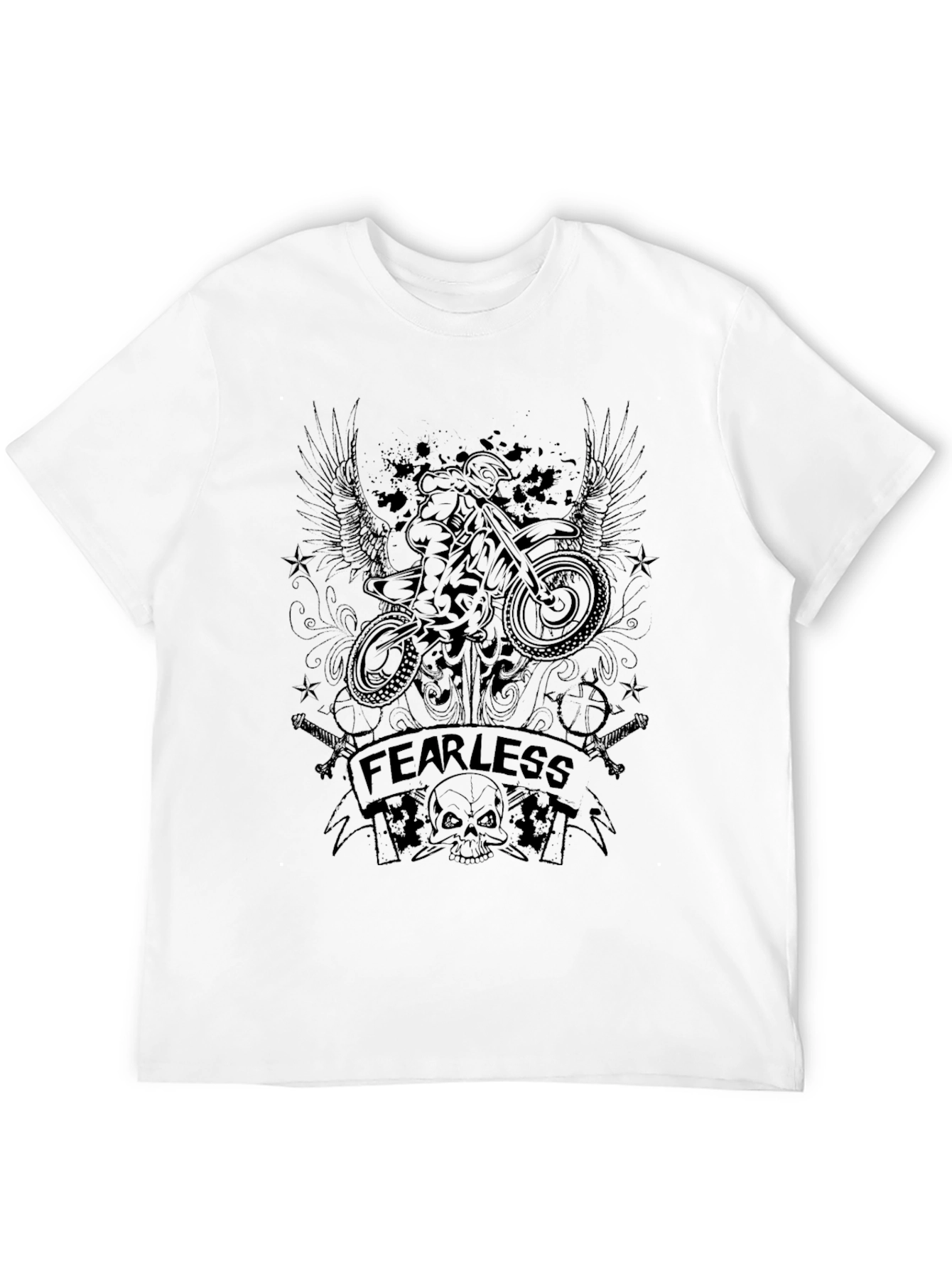 Fearless Biker Graphic T-Shirt - Black Crew Neck