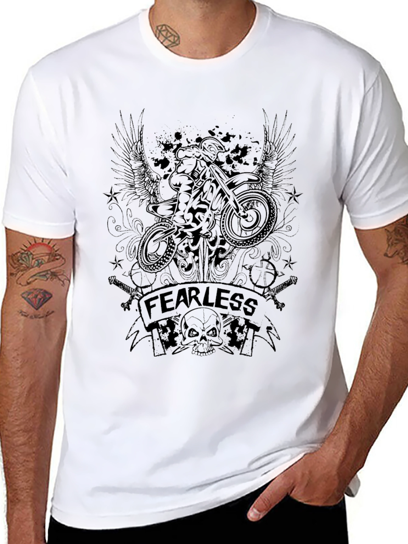 Fearless Biker Graphic T-Shirt - Black Crew Neck
