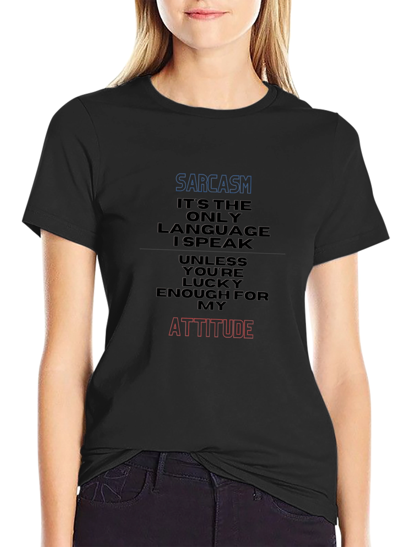 Sarcasm Attitude Graphic Tee - Black Cotton Blend