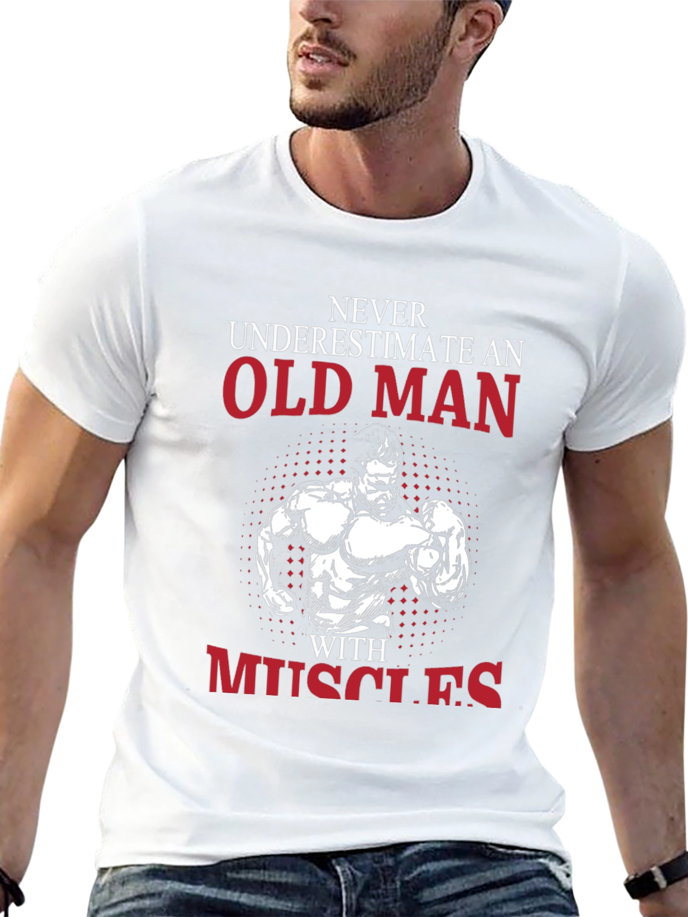 Old Man With Muscles Black T-Shirt