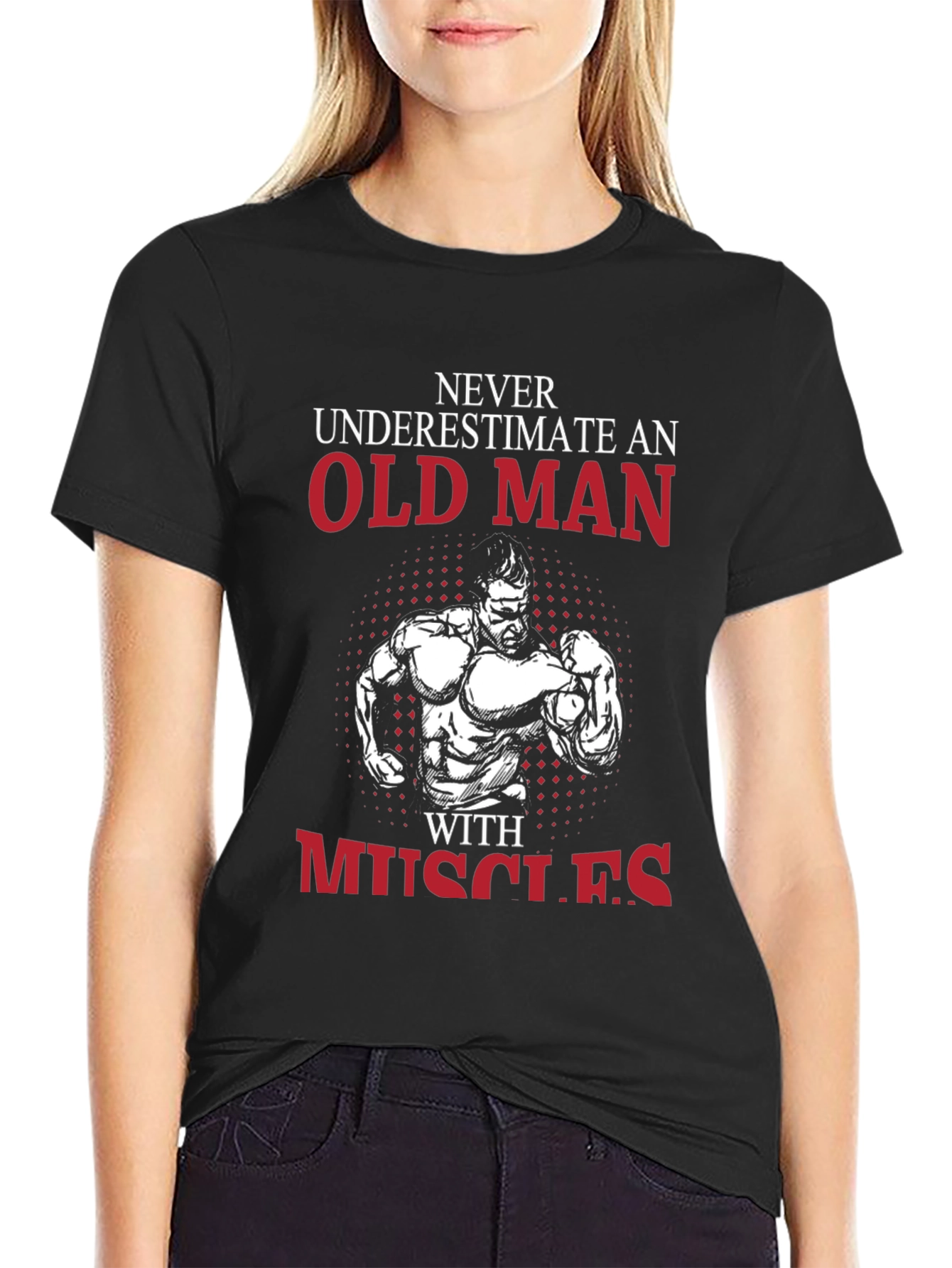 Old Man With Muscles Black T-Shirt