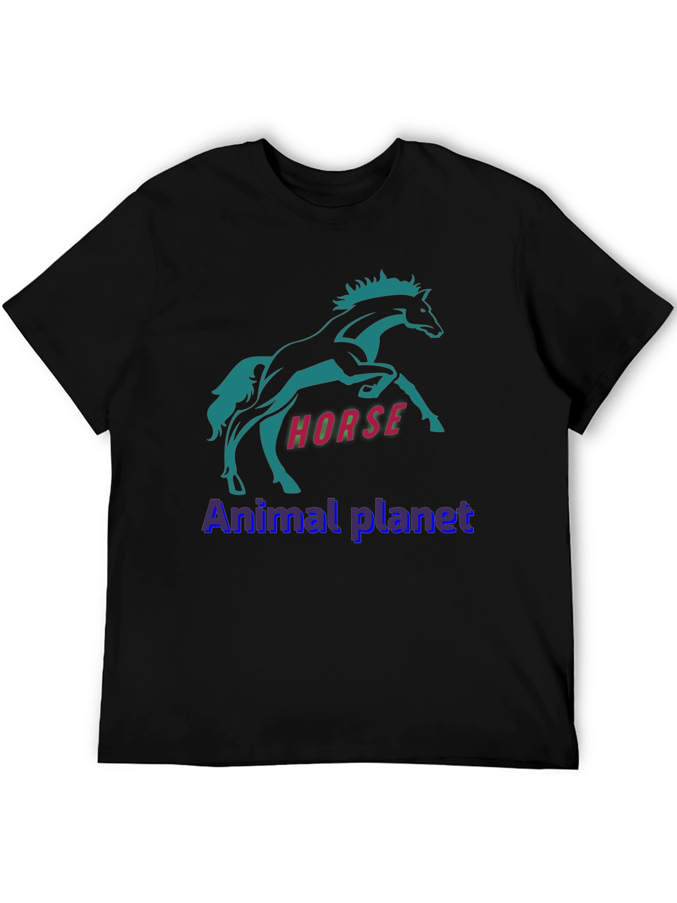 Horse Graphic Print T-Shirt Animal Planet Black