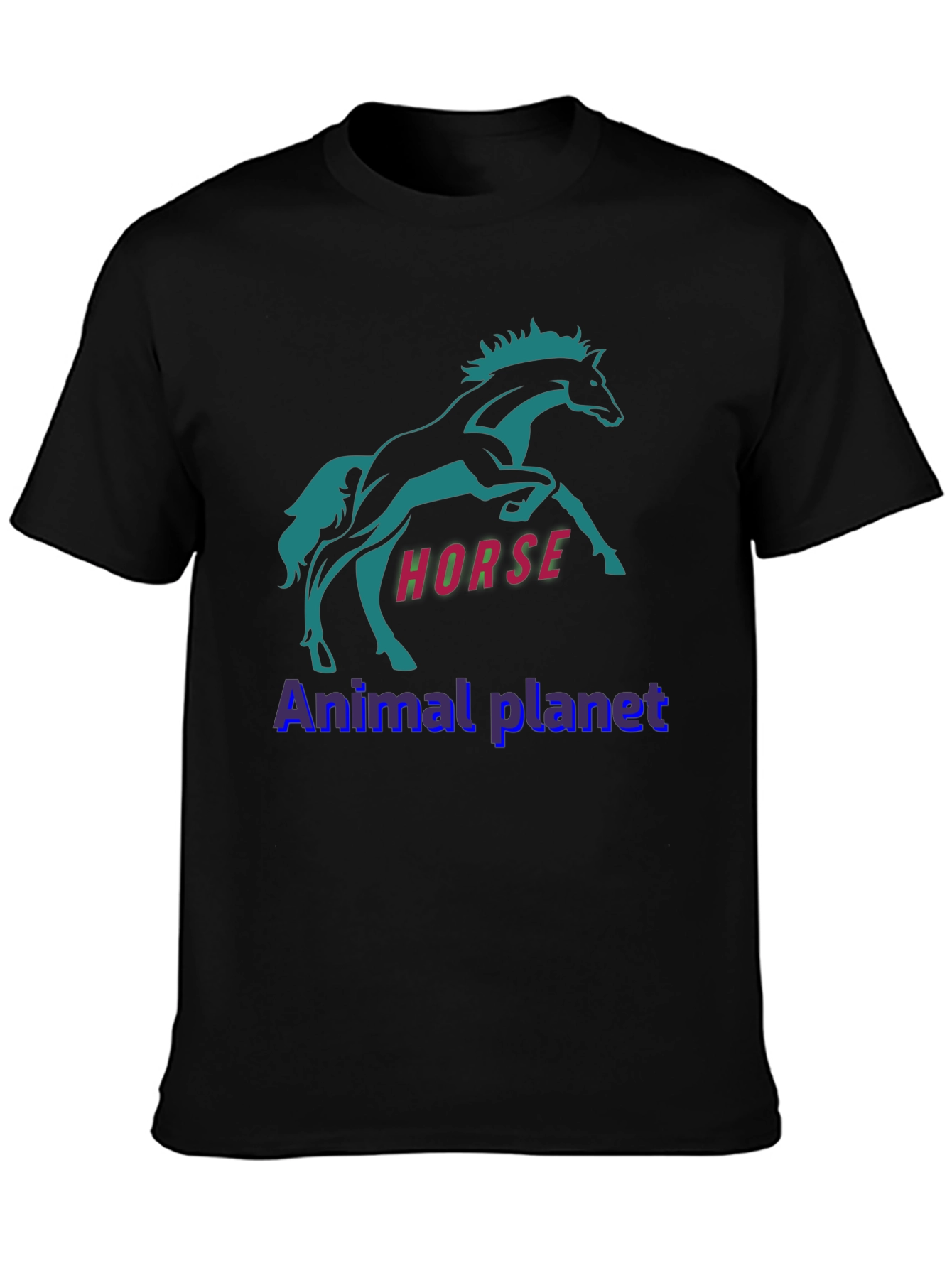 Horse Graphic Print T-Shirt Animal Planet Black