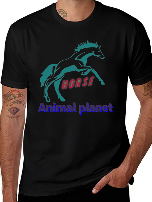 Horse Graphic Print T-Shirt Animal Planet Black