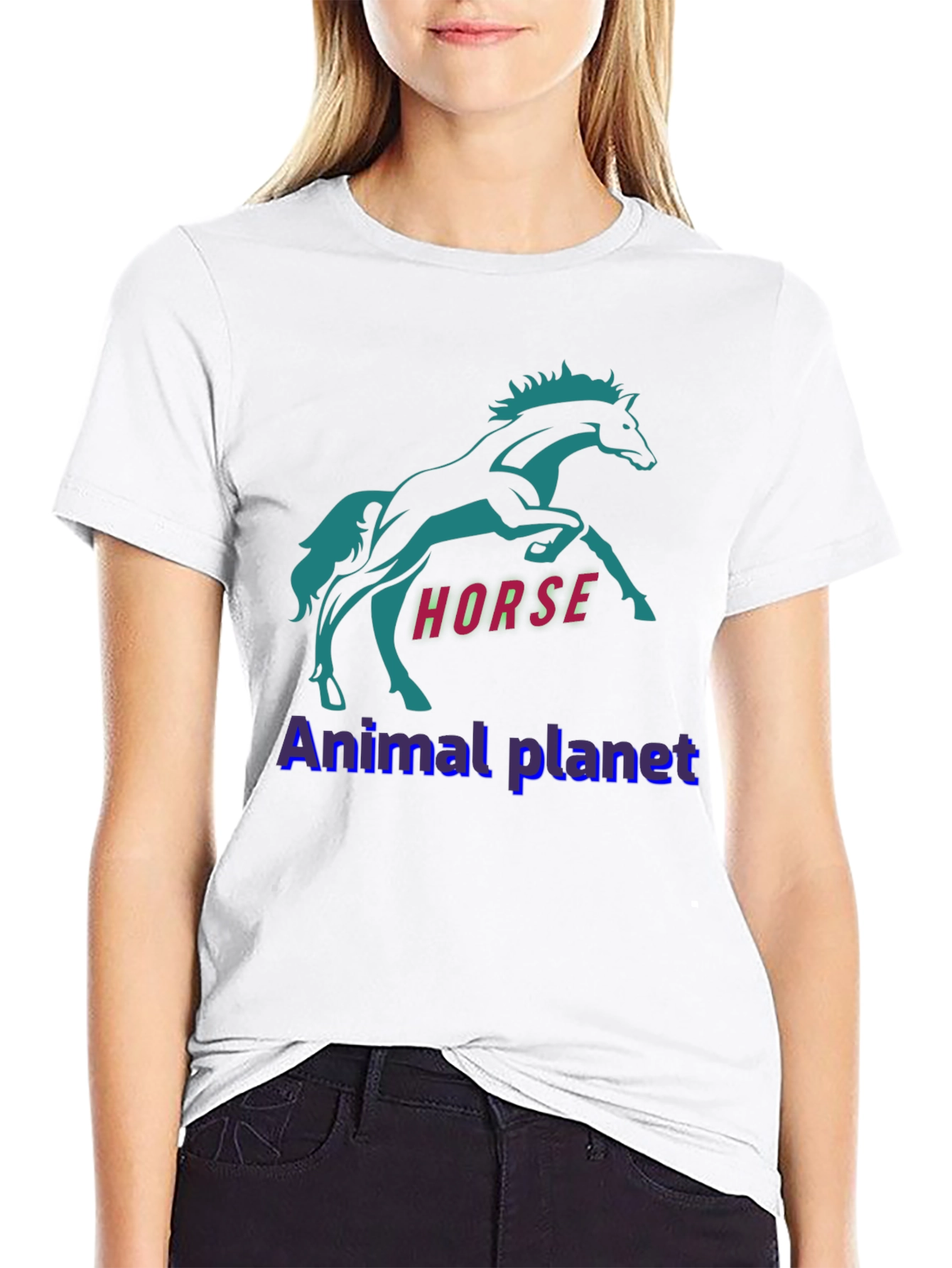 Horse Graphic Print T-Shirt Animal Planet Black