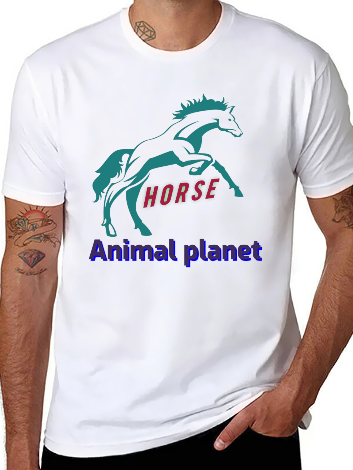 Horse Graphic Print T-Shirt Animal Planet Black