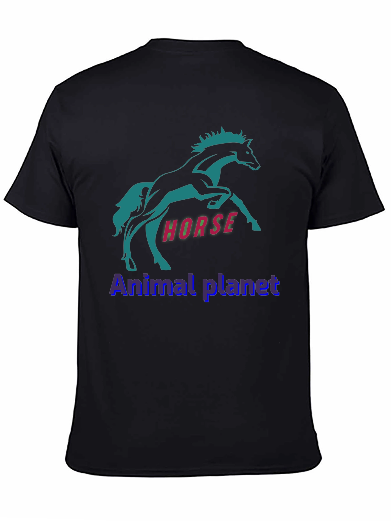 Horse Graphic Print T-Shirt Animal Planet Black