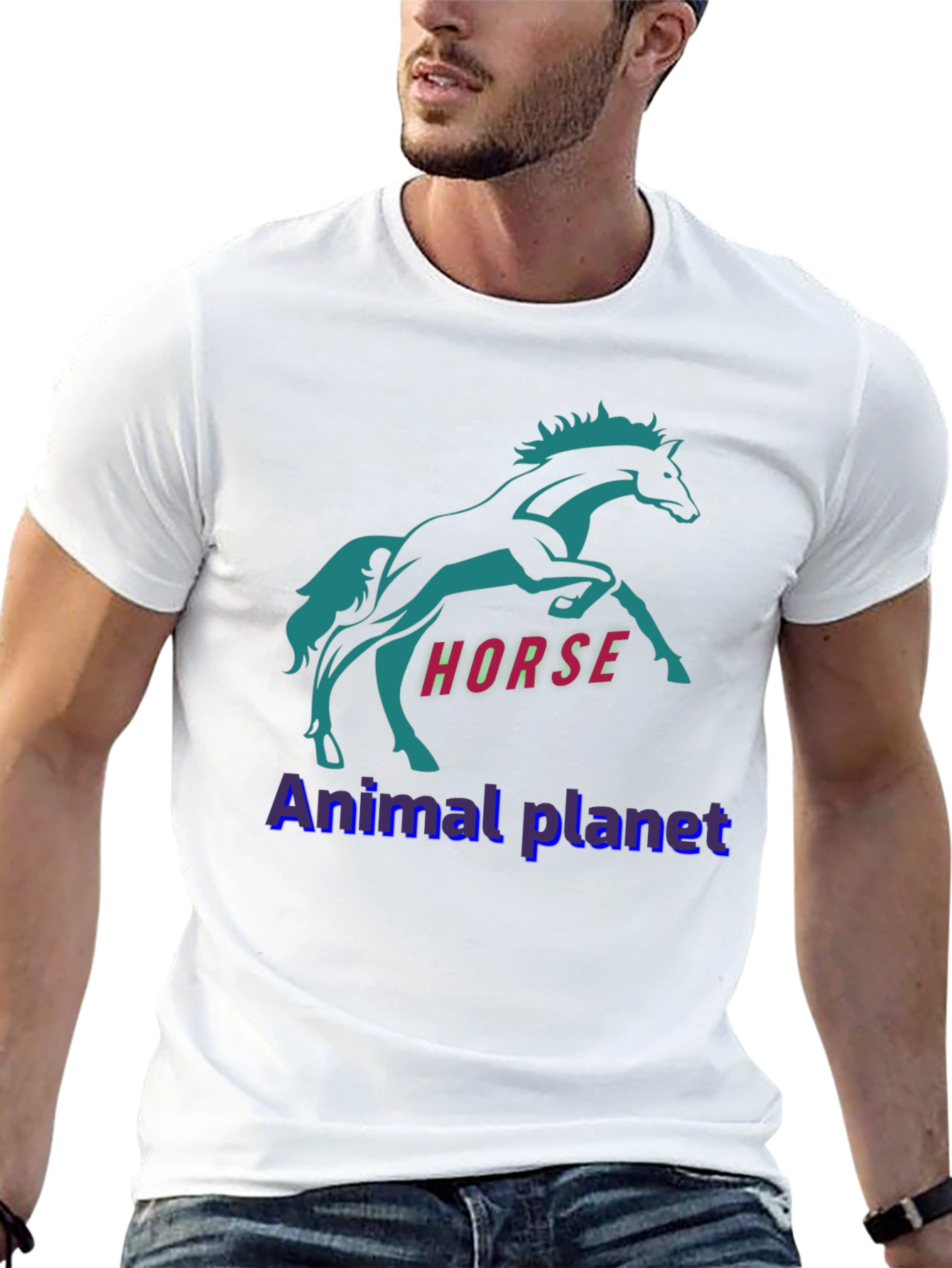 Horse Graphic Print T-Shirt Animal Planet Black
