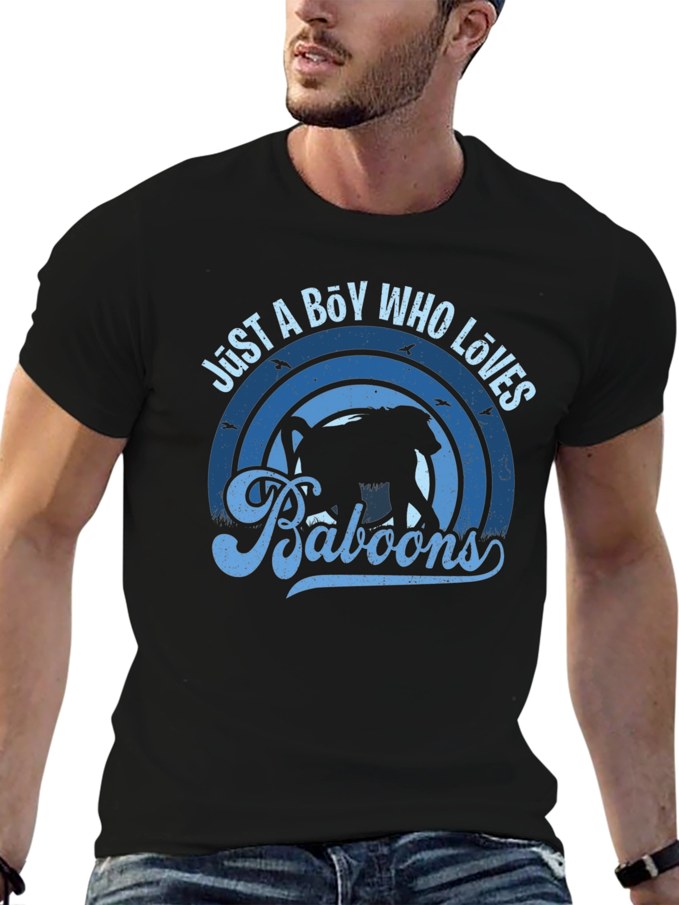 Just A Boy Who Loves Baboons Black Graphic T-Shirt